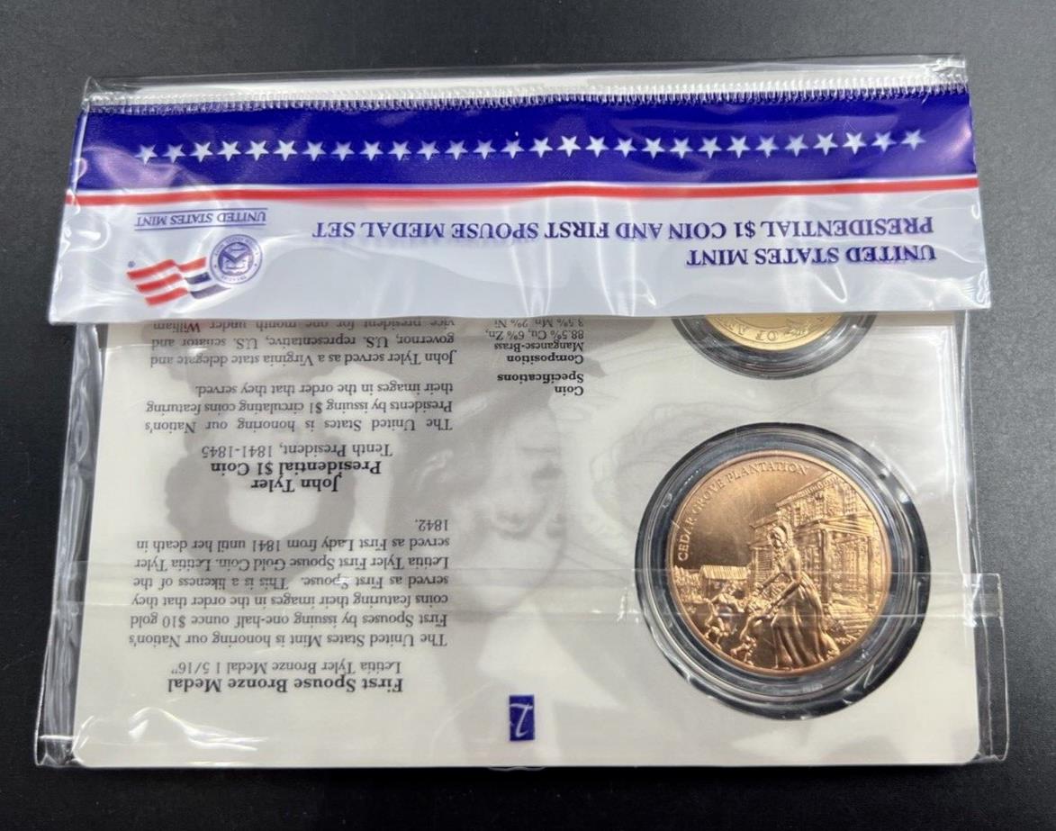 2009 John & Letitia Tyler Spouse $1 Presidential Coin & Medal Bronze Set OGP