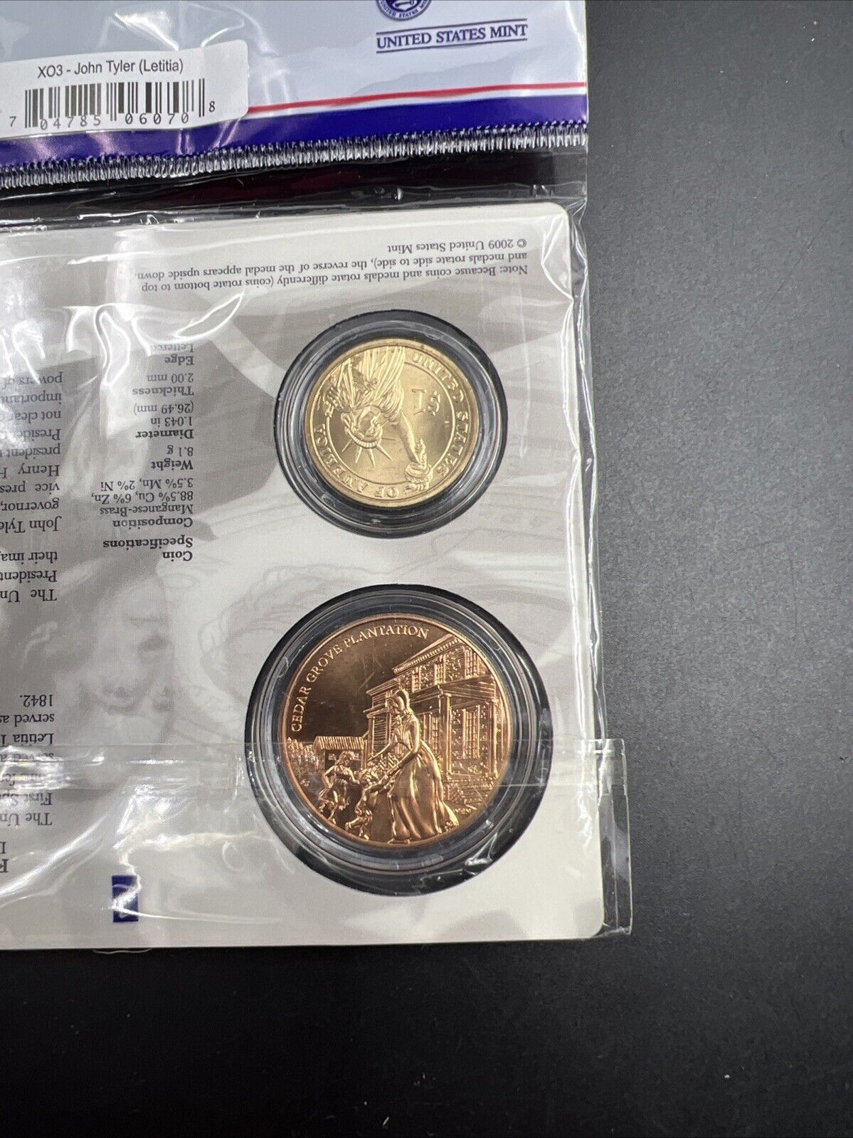 2009 John & Letitia Tyler Spouse $1 Presidential Coin & Medal Bronze Set OGP