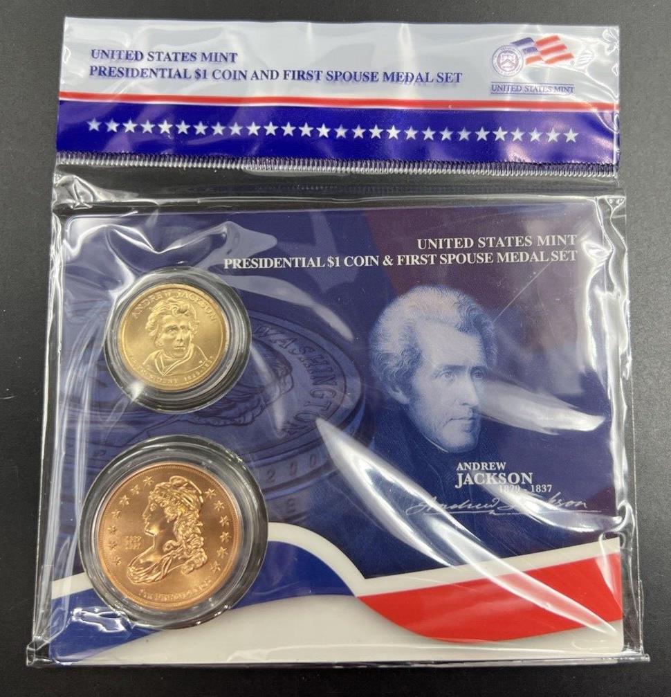 2008 Andrew Jackson $1 Presidential Coin & Medal Bronze Set OGP " Spouse "