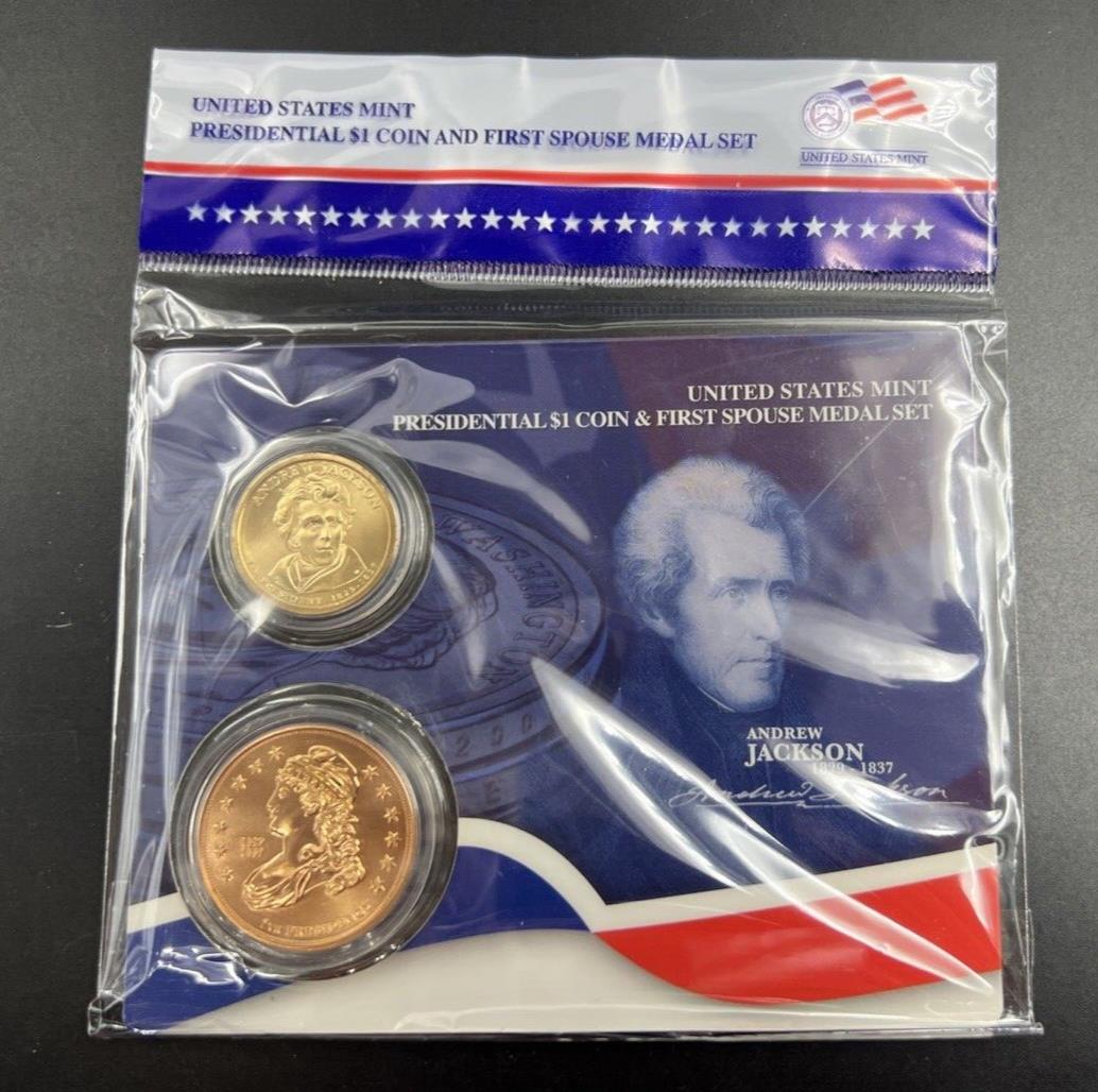 2008 Andrew Jackson $1 Presidential Coin & Medal Bronze Set OGP " Spouse "