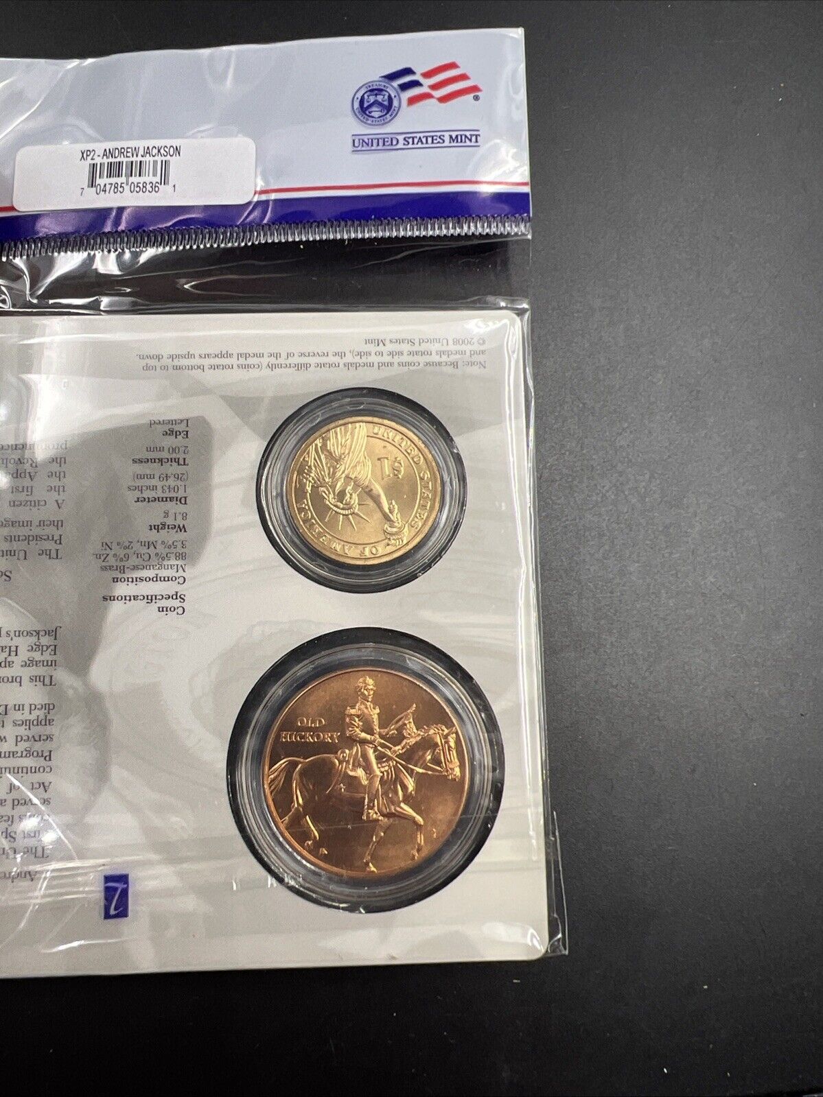 2008 Andrew Jackson $1 Presidential Coin & Medal Bronze Set OGP " Spouse "