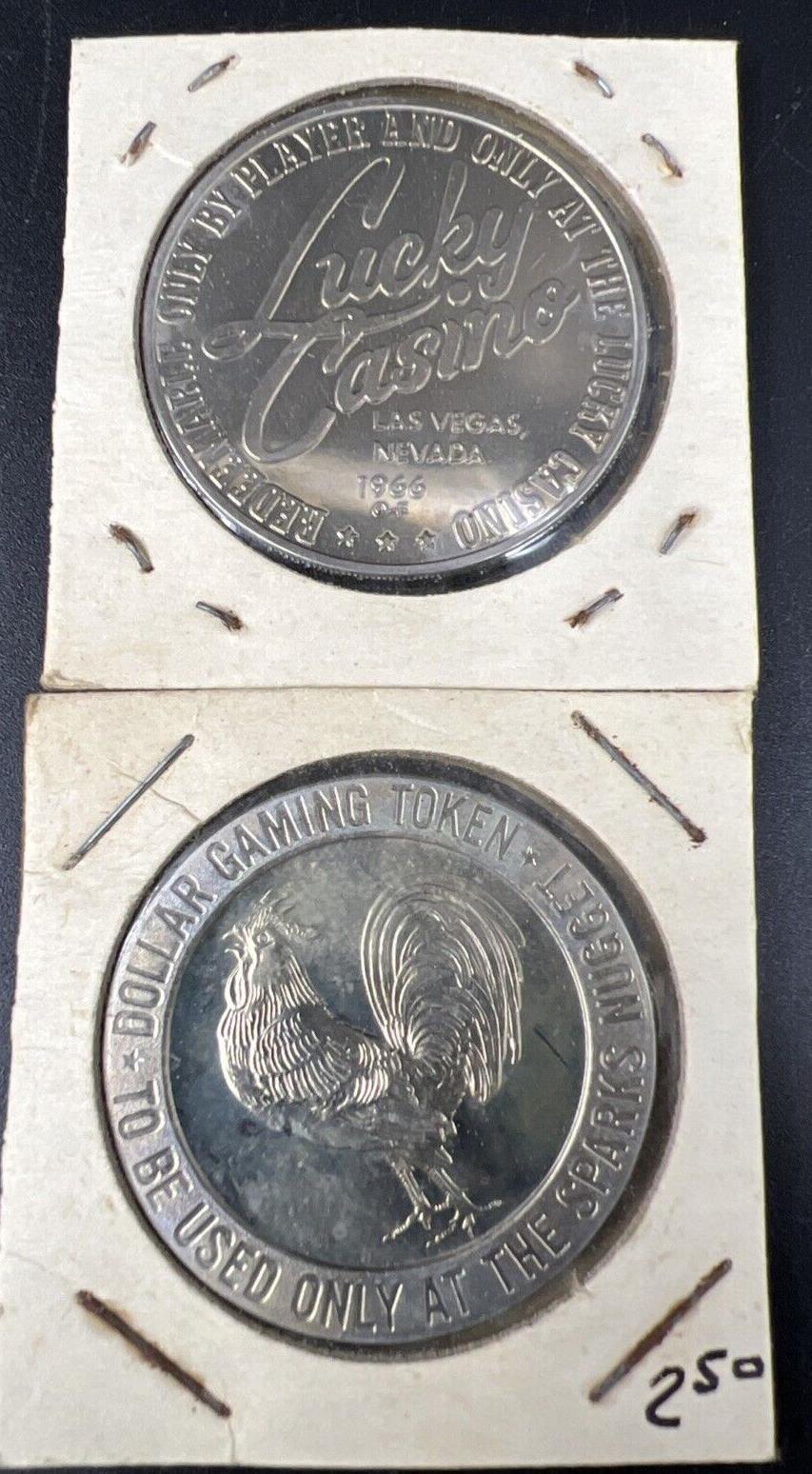 Lot of 2 Specimine / Proof Casino Tokens Sparks Nugget Reno & Lucky Las Vegas
