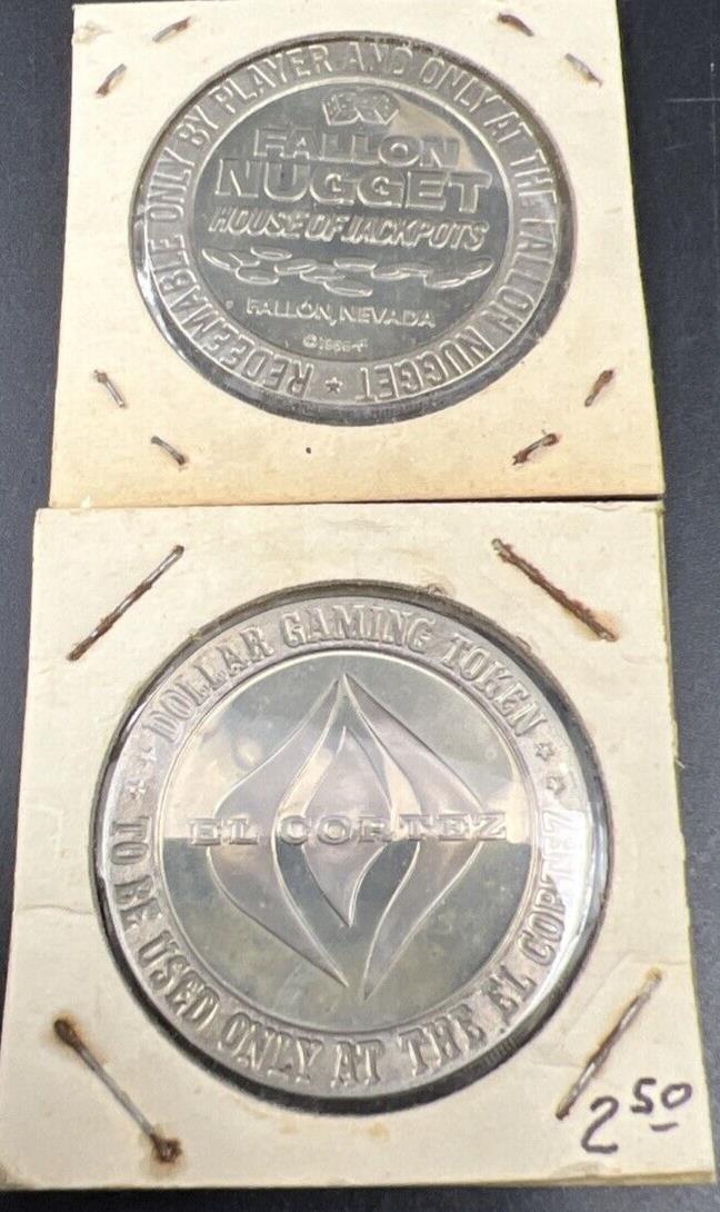 Lot of 2 Specimine / Proof Casino Tokens Fallon Nugget & El Cortez