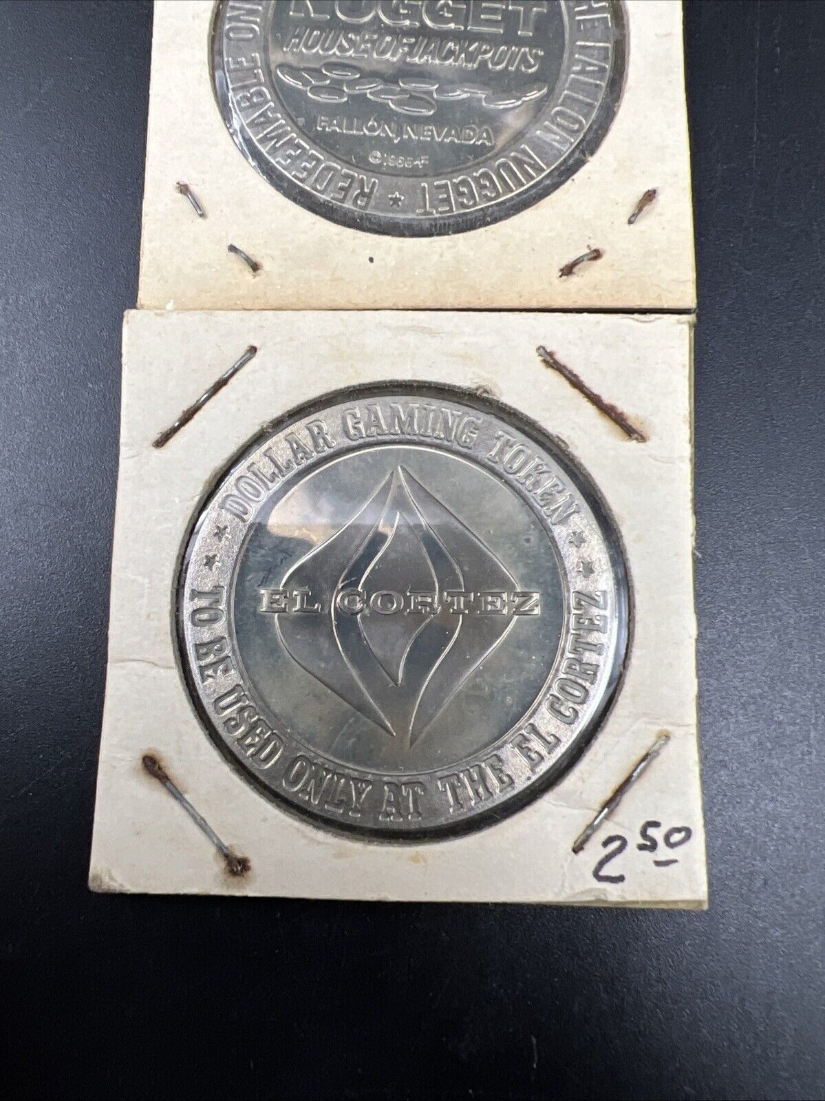 Lot of 2 Specimine / Proof Casino Tokens Fallon Nugget & El Cortez