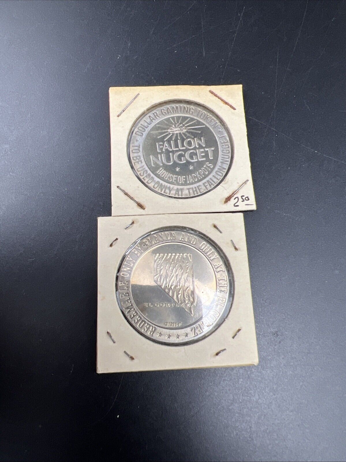 Lot of 2 Specimine / Proof Casino Tokens Fallon Nugget & El Cortez