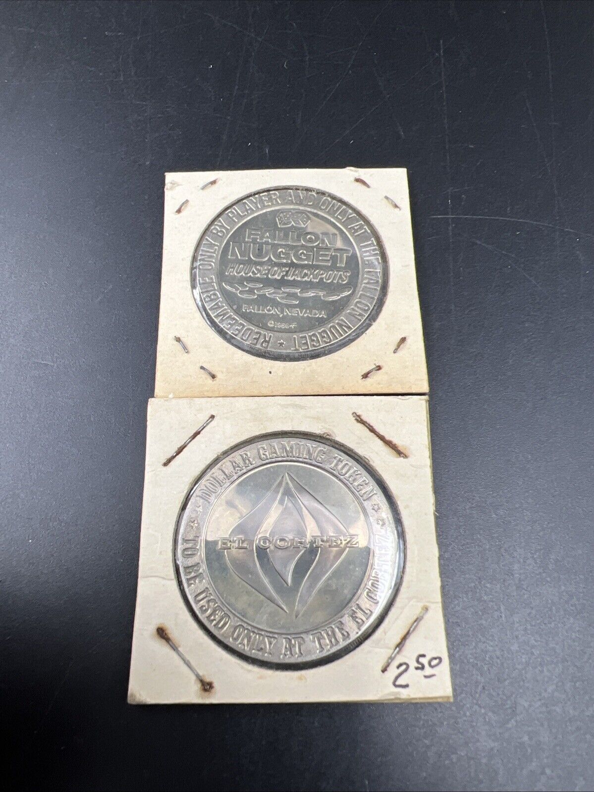 Lot of 2 Specimine / Proof Casino Tokens Fallon Nugget & El Cortez