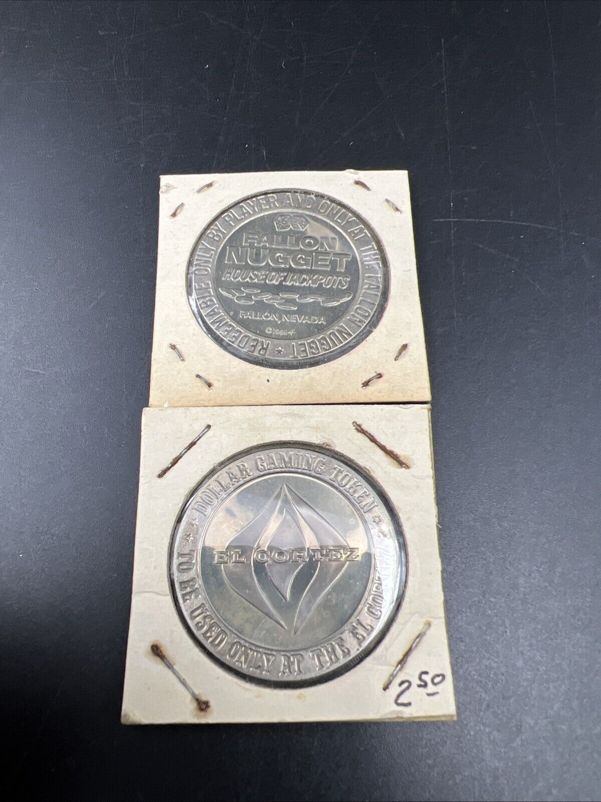 Lot of 2 Specimine / Proof Casino Tokens Fallon Nugget & El Cortez