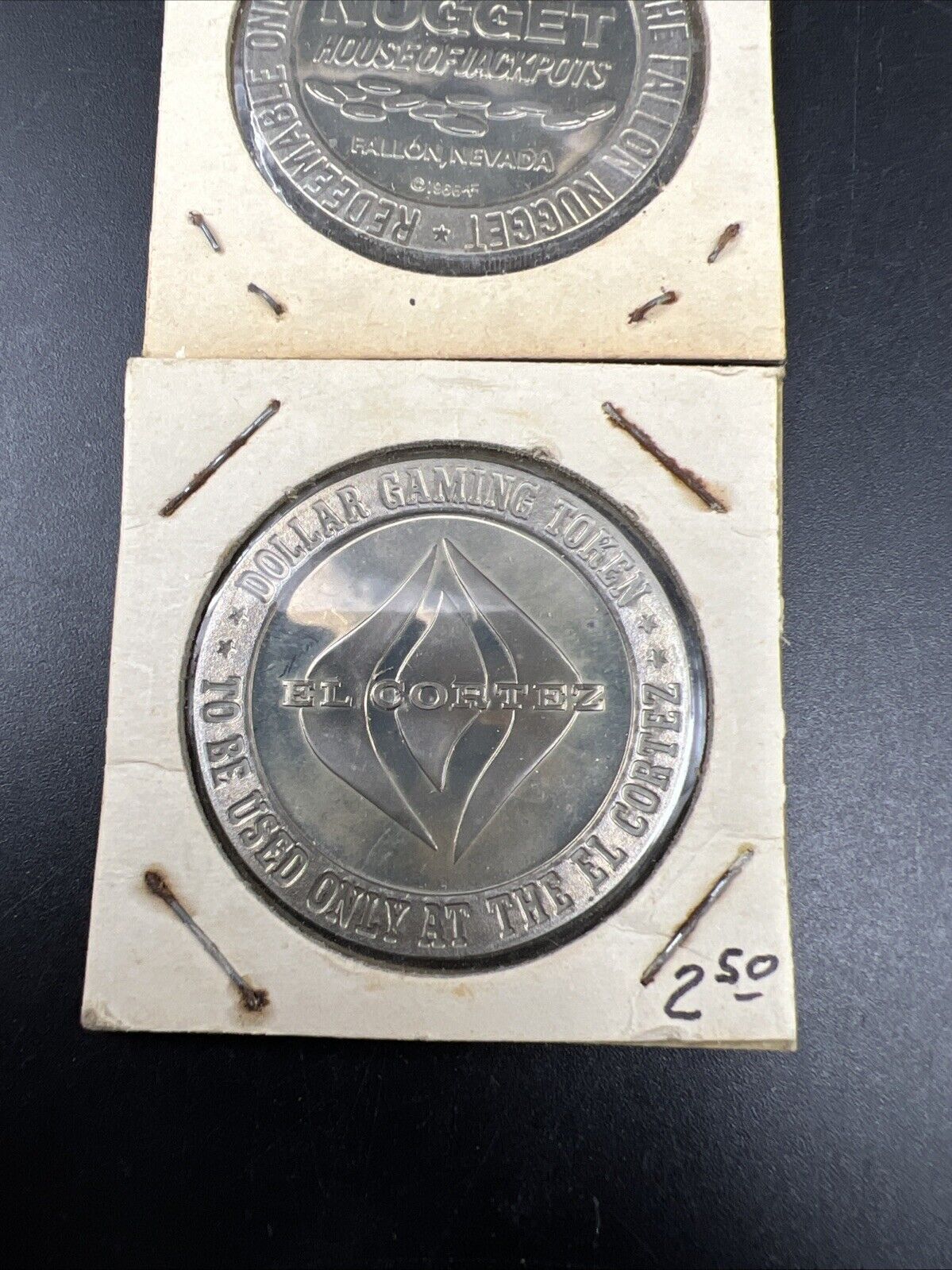 Lot of 2 Specimine / Proof Casino Tokens Fallon Nugget & El Cortez