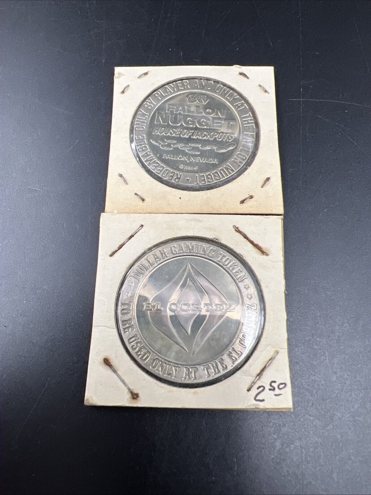 Lot of 2 Specimine / Proof Casino Tokens Fallon Nugget & El Cortez