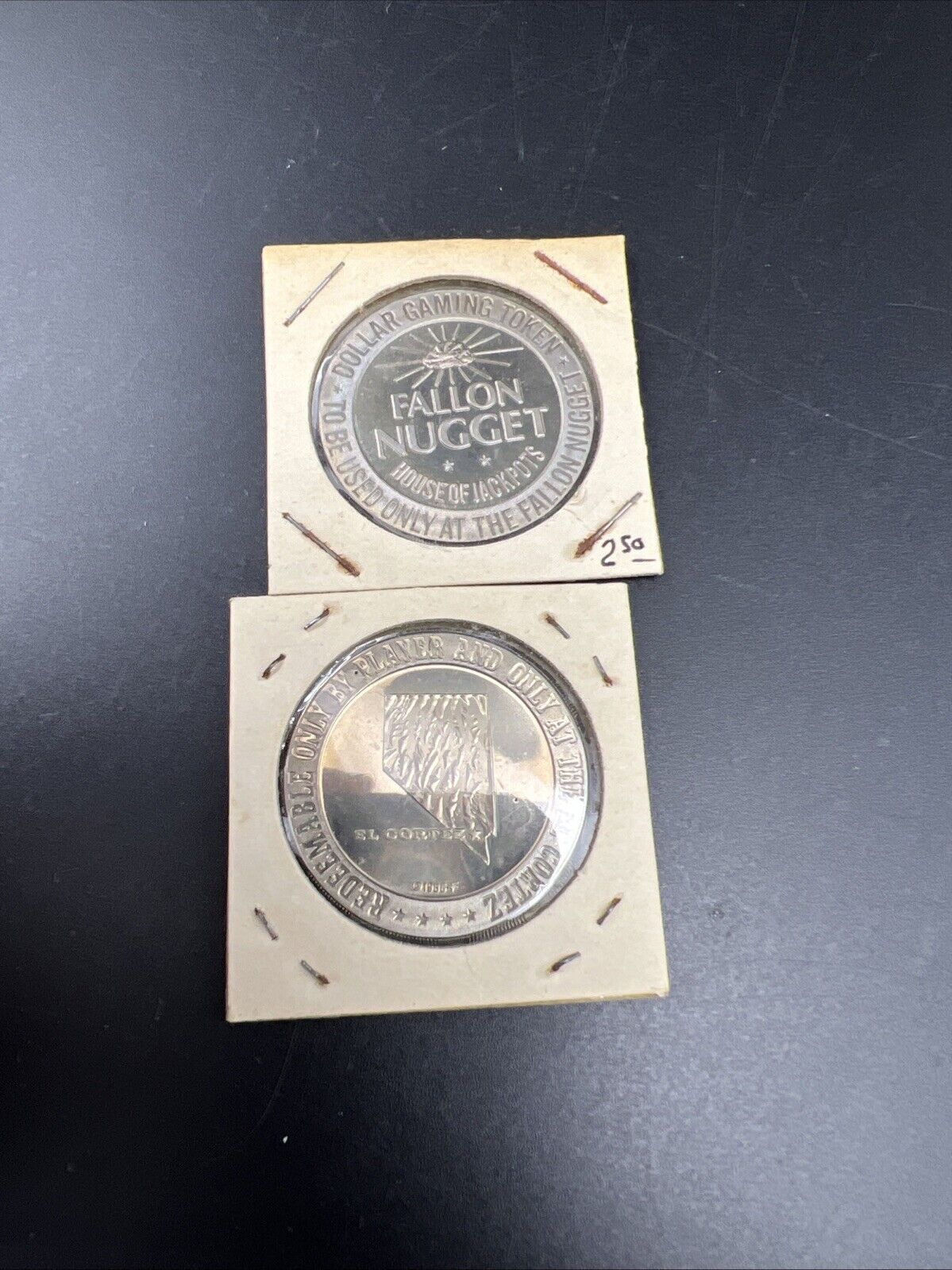 Lot of 2 Specimine / Proof Casino Tokens Fallon Nugget & El Cortez