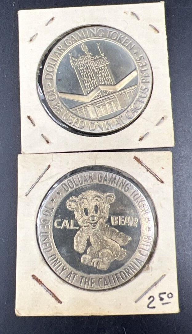 Lot of 2 Specimine Proof Casino Tokens Cal Bear California Club & Cactus Pete's