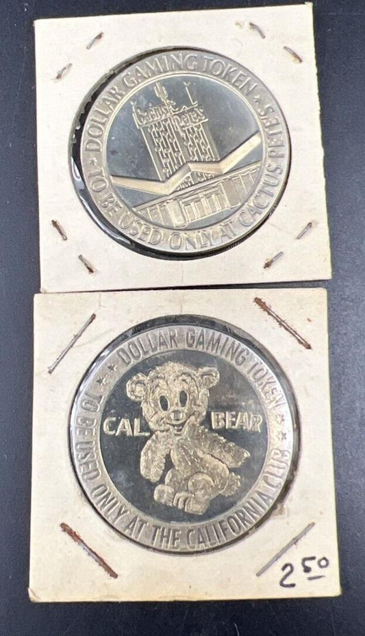 Lot of 2 Specimine Proof Casino Tokens Cal Bear California Club & Cactus Pete's