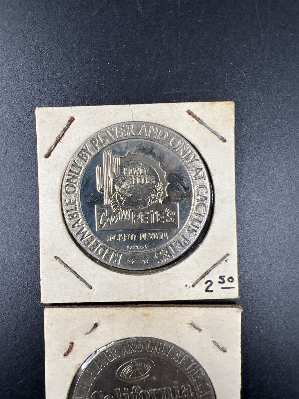 Lot of 2 Specimine Proof Casino Tokens Cal Bear California Club & Cactus Pete's