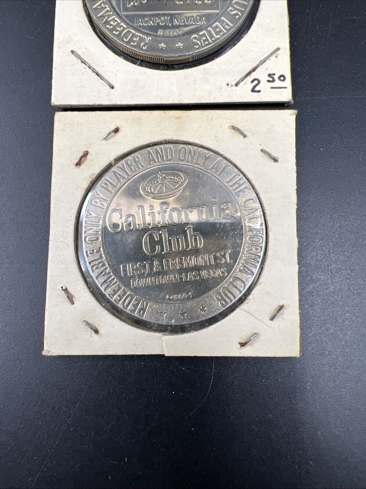 Lot of 2 Specimine Proof Casino Tokens Cal Bear California Club & Cactus Pete's