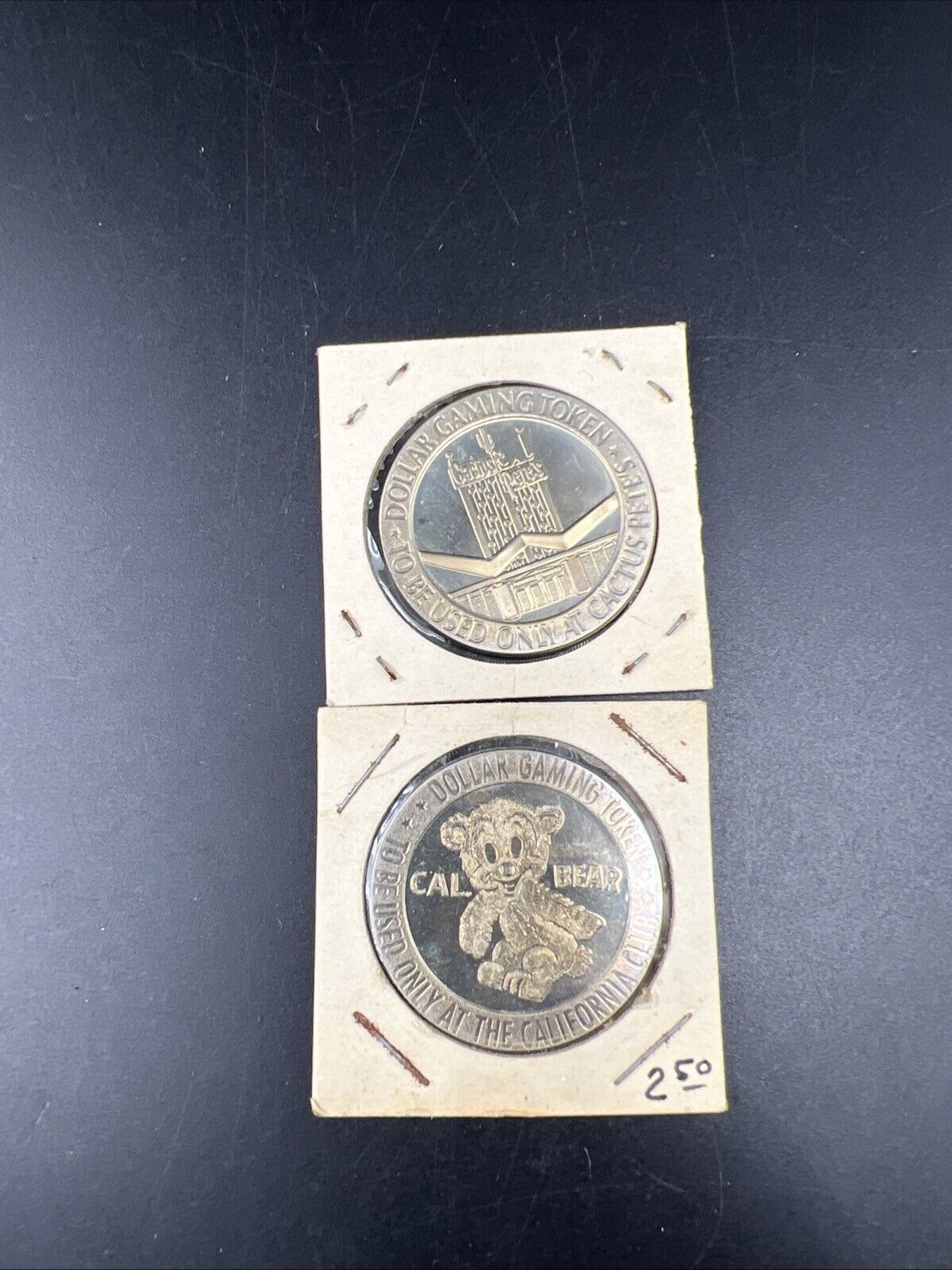 Lot of 2 Specimine Proof Casino Tokens Cal Bear California Club & Cactus Pete's