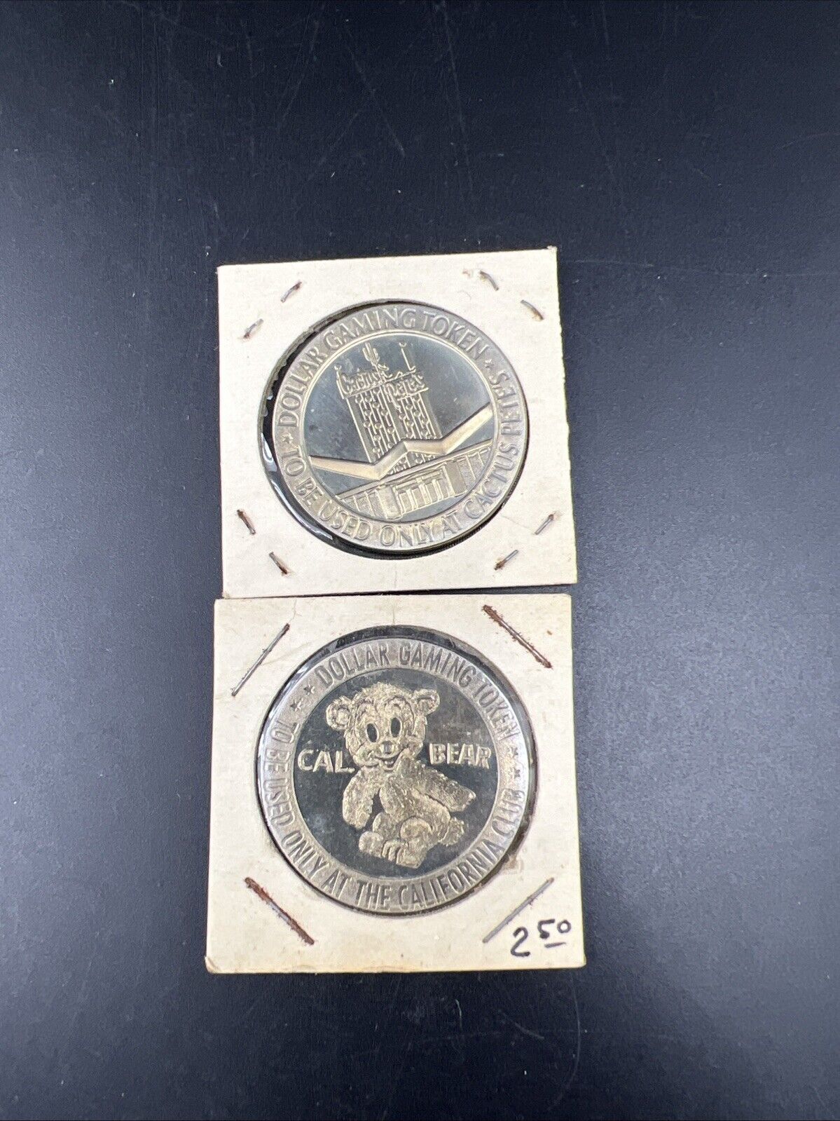 Lot of 2 Specimine Proof Casino Tokens Cal Bear California Club & Cactus Pete's