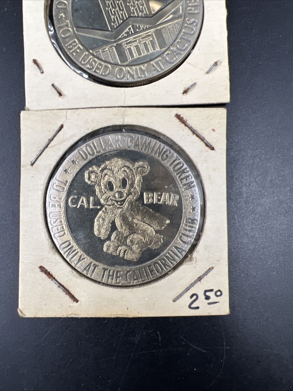 Lot of 2 Specimine Proof Casino Tokens Cal Bear California Club & Cactus Pete's