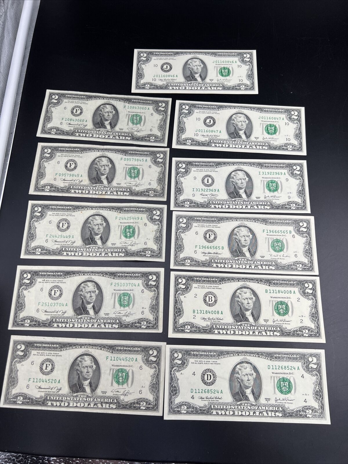11 Note $2 Two Dollar Bill Collector's Set Years 1976 1995 2003 FRNs VF+ Circ #P