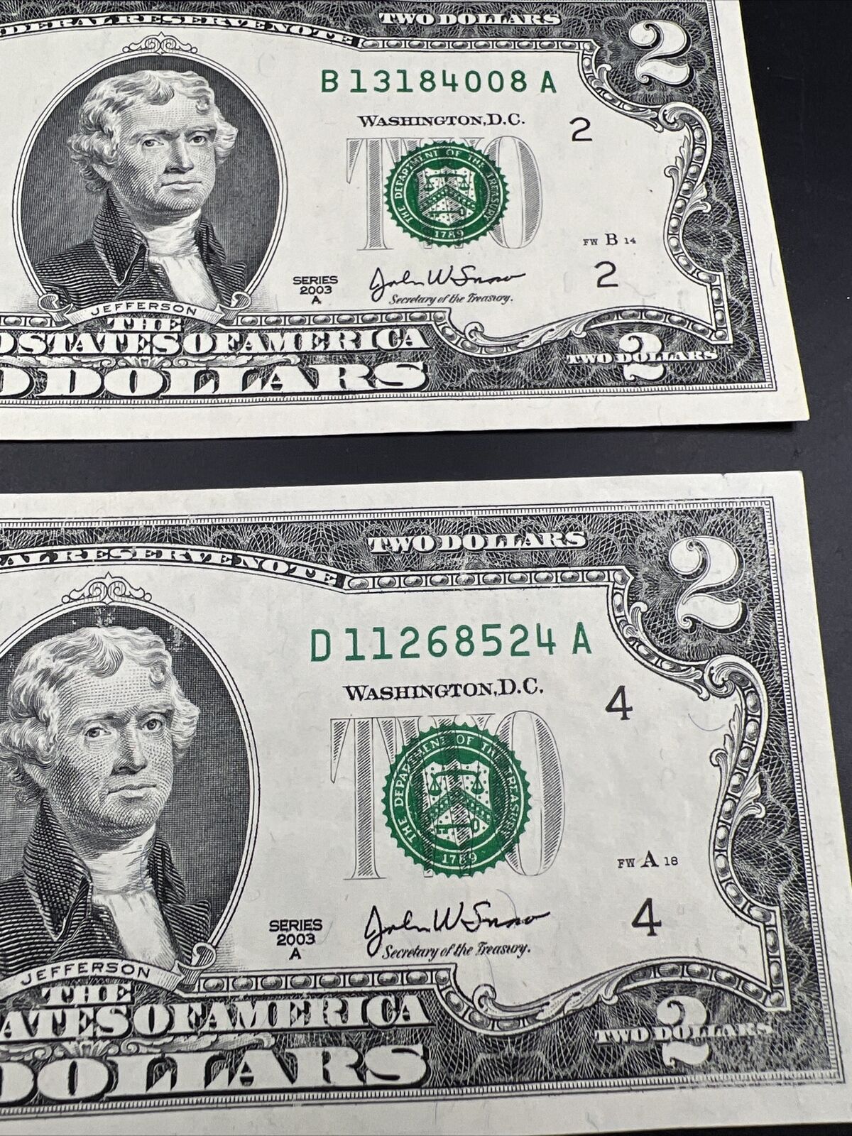 11 Note $2 Two Dollar Bill Collector's Set Years 1976 1995 2003 FRNs VF+ Circ #P