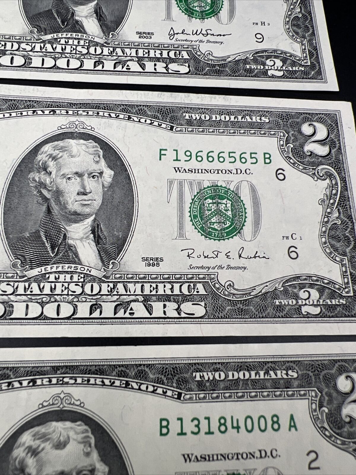 11 Note $2 Two Dollar Bill Collector's Set Years 1976 1995 2003 FRNs VF+ Circ #P