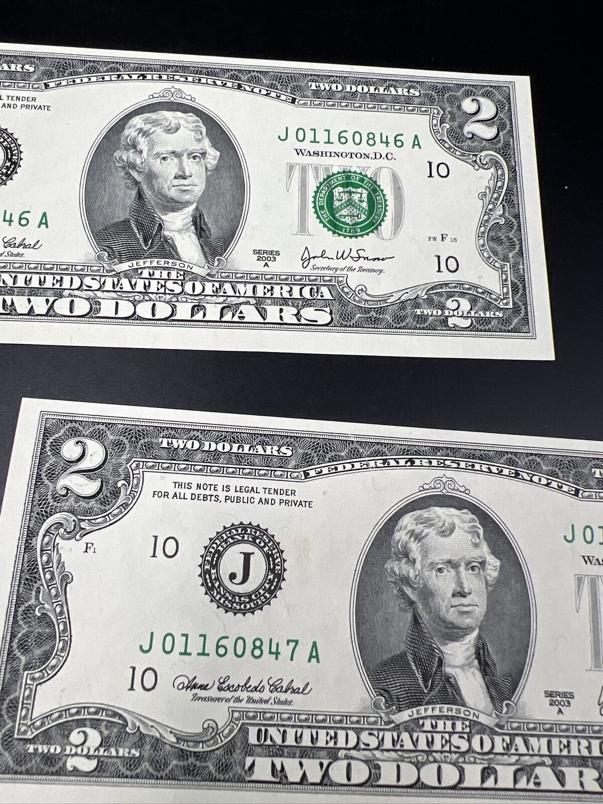 11 Note $2 Two Dollar Bill Collector's Set Years 1976 1995 2003 FRNs VF+ Circ #P