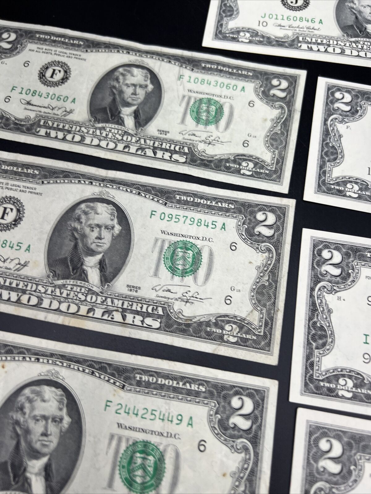 11 Note $2 Two Dollar Bill Collector's Set Years 1976 1995 2003 FRNs VF+ Circ #P