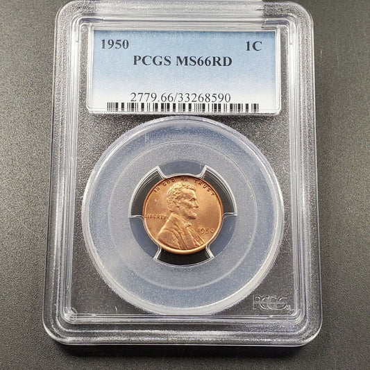 1950 P 1c Lincoln Wheat Cent Penny Coin PCGS MS66 RD RED
