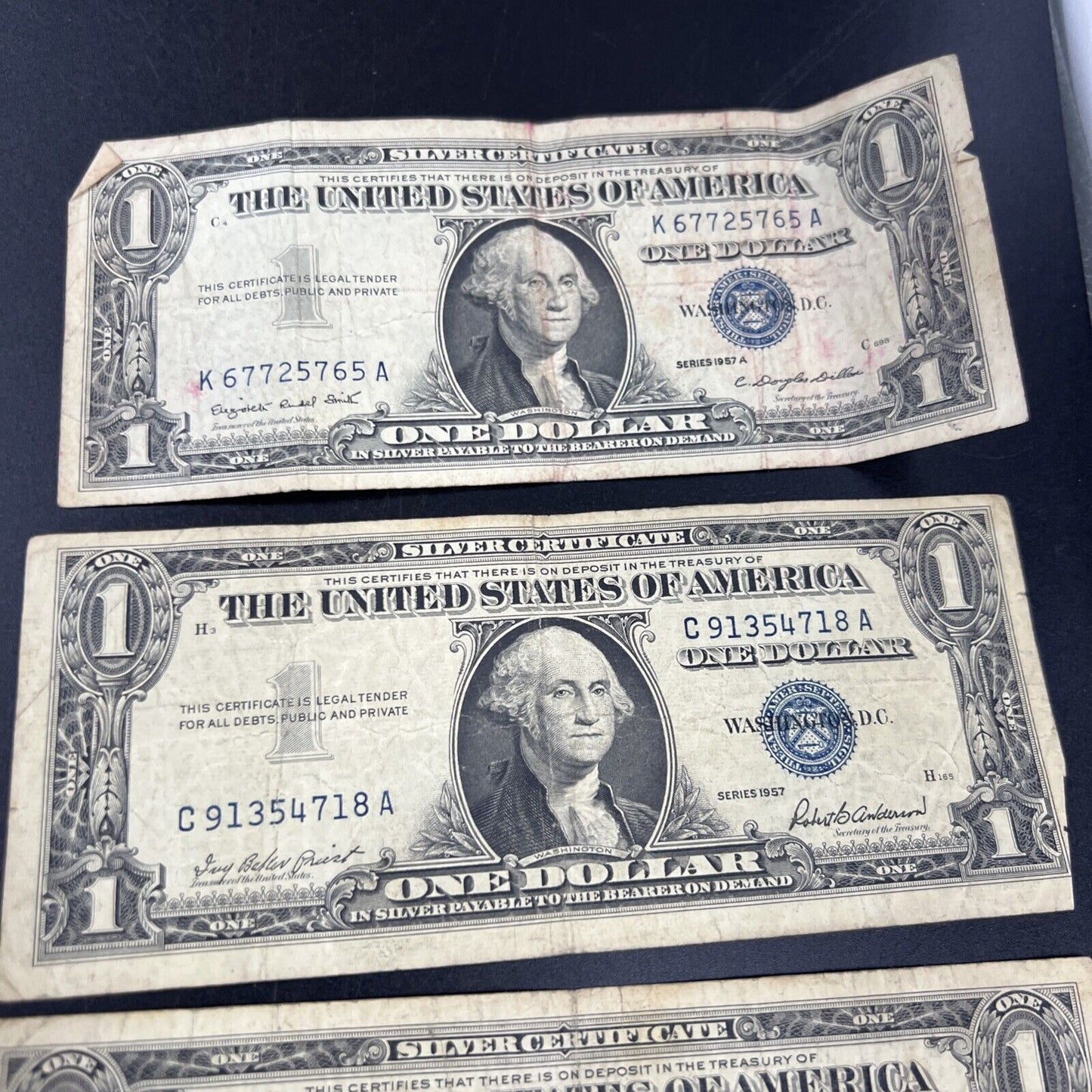 Lot of 9 1957 $1 One Dollar Blue Seal Silver Certificates Average Circulated #7A