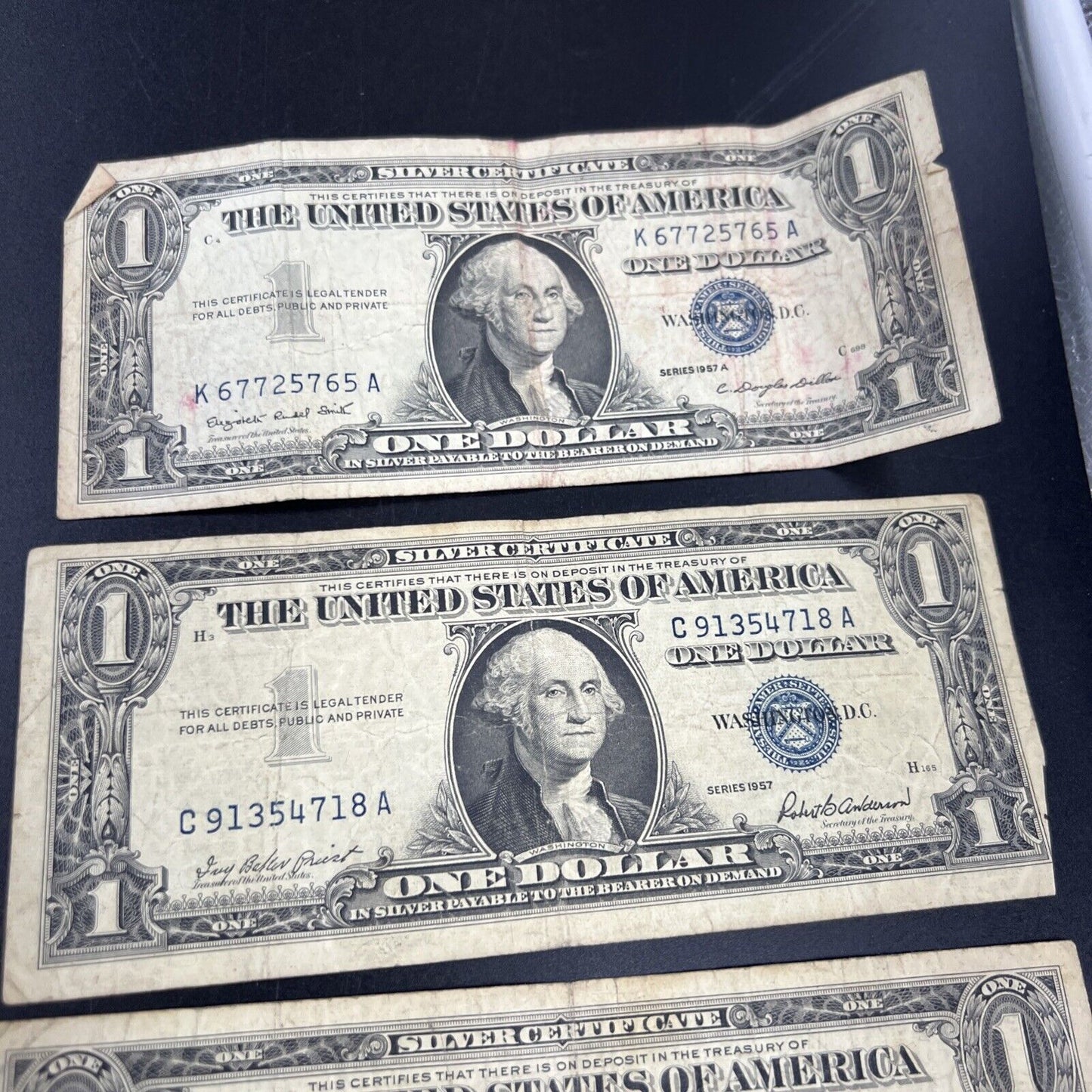 Lot of 9 1957 $1 One Dollar Blue Seal Silver Certificates Average Circulated #7A