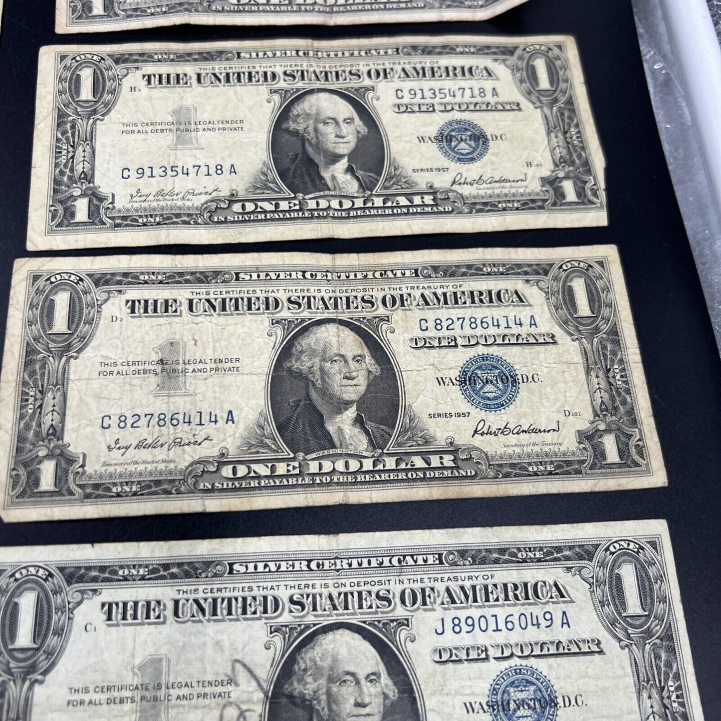 Lot of 9 1957 $1 One Dollar Blue Seal Silver Certificates Average Circulated #7A