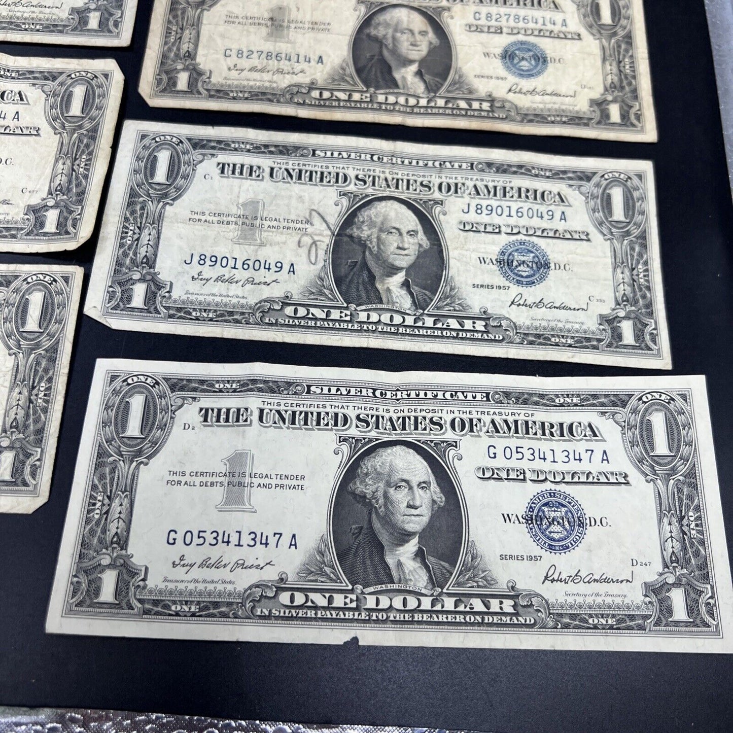 Lot of 9 1957 $1 One Dollar Blue Seal Silver Certificates Average Circulated #7A