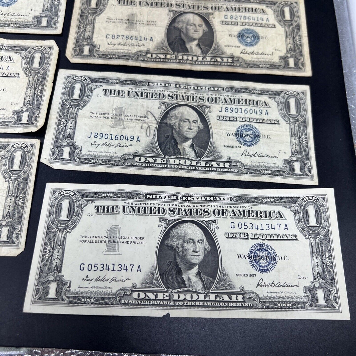Lot of 9 1957 $1 One Dollar Blue Seal Silver Certificates Average Circulated #7A