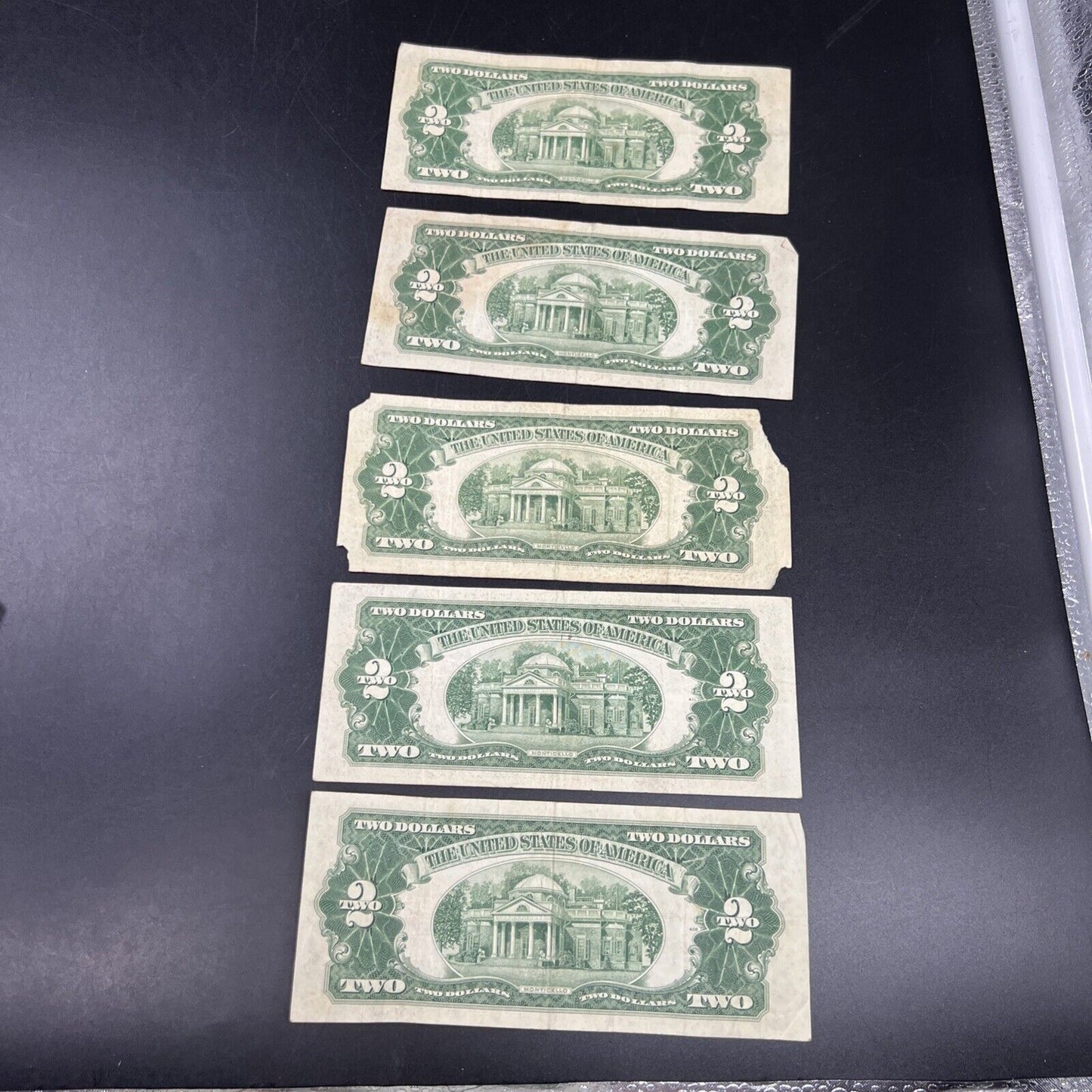 Lot of 5 1953 $2 Two Dollar USN Red Seal Legal Tender Notes Avg Circ #520