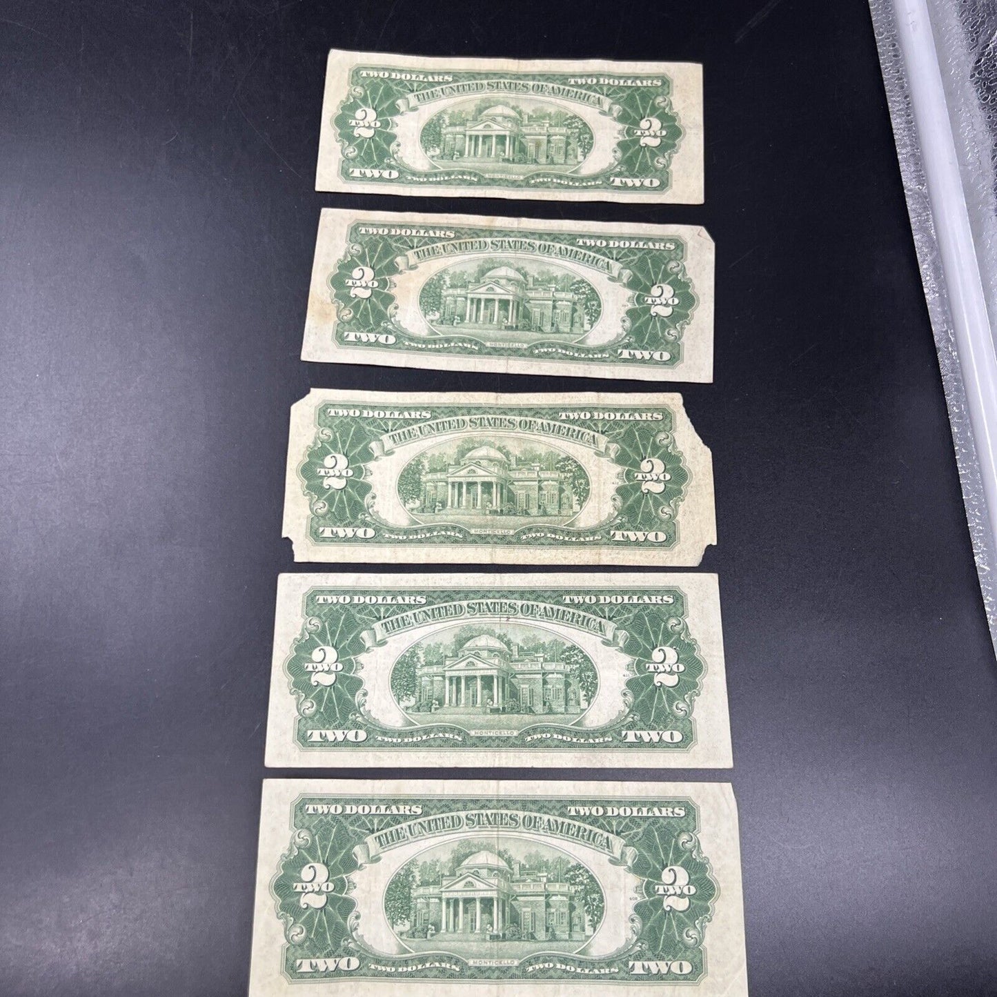Lot of 5 1953 $2 Two Dollar USN Red Seal Legal Tender Notes Avg Circ #520