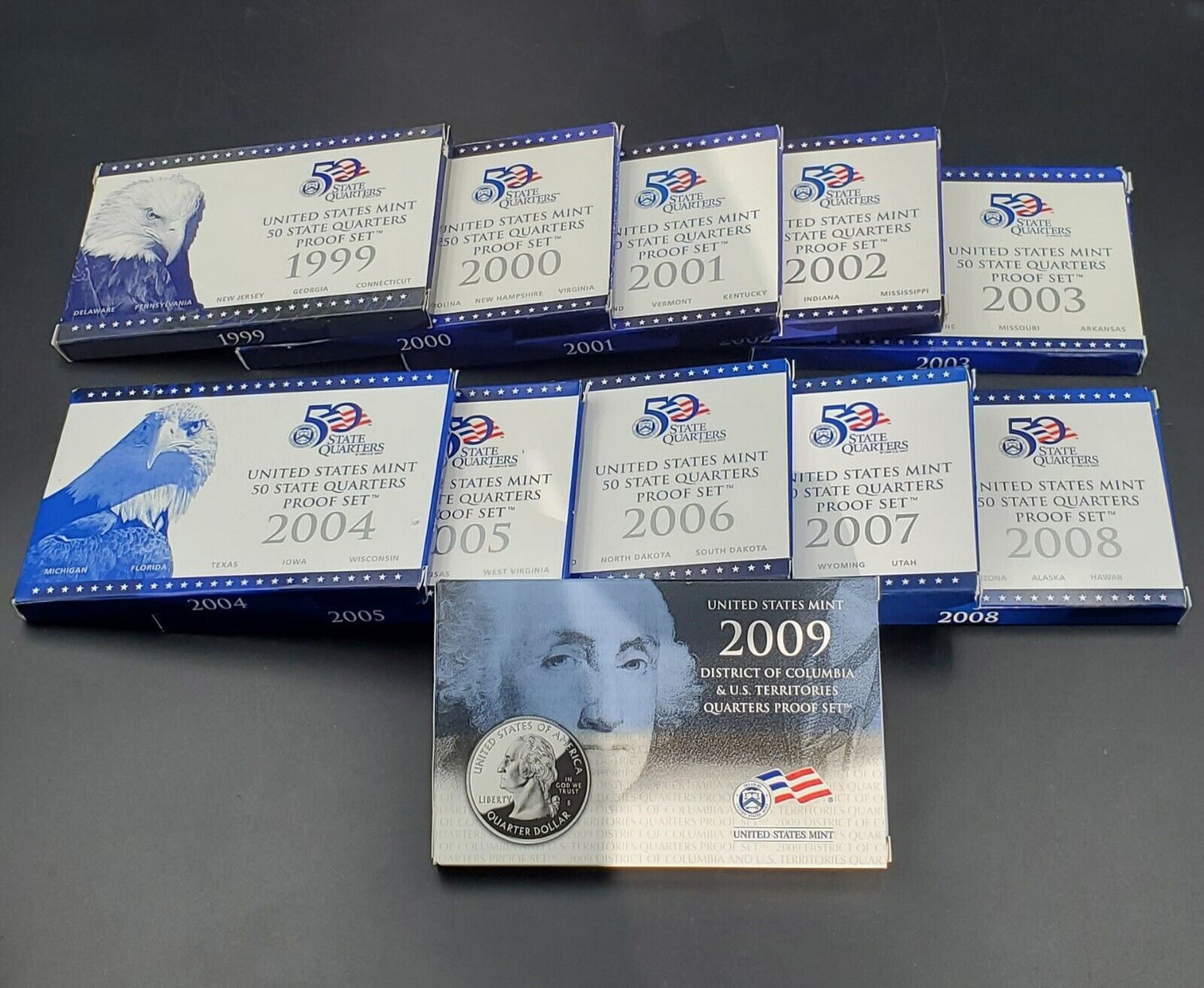 1999 - 2009 U.S. Mint Proof State Quarters 11 Sets w/ COAs CLAD - Free Ship USA