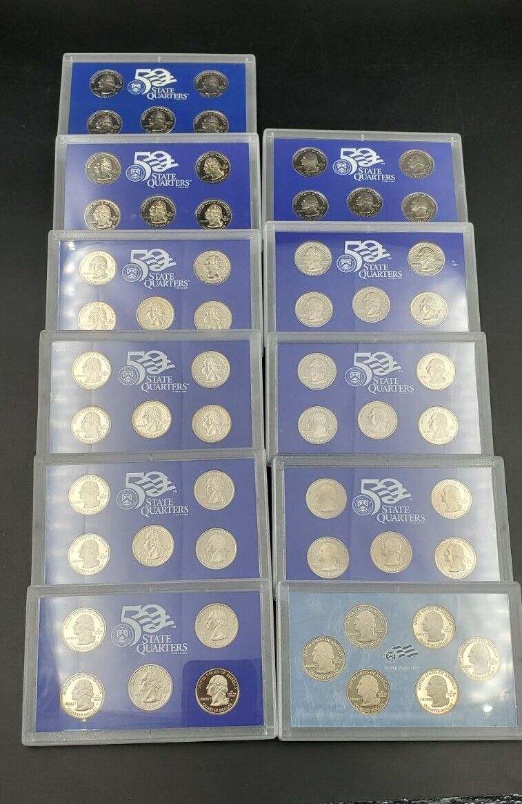 1999 - 2009 U.S. Mint Proof State Quarters 11 Sets w/ COAs CLAD - Free Ship USA