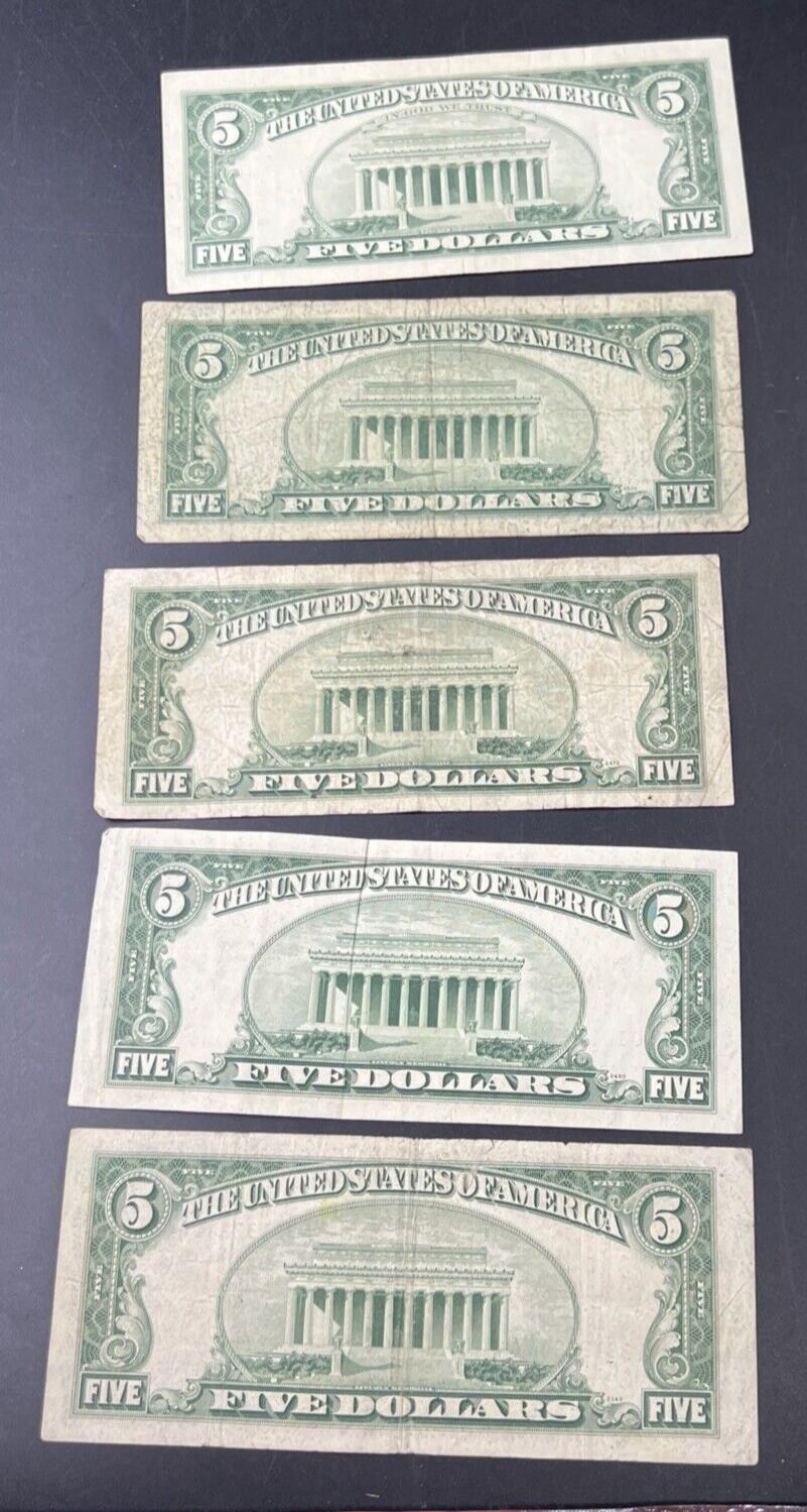 5 Note Set 1953 A B C + 1963 $5 Five Dollar Legal Tender Note Bill Collection