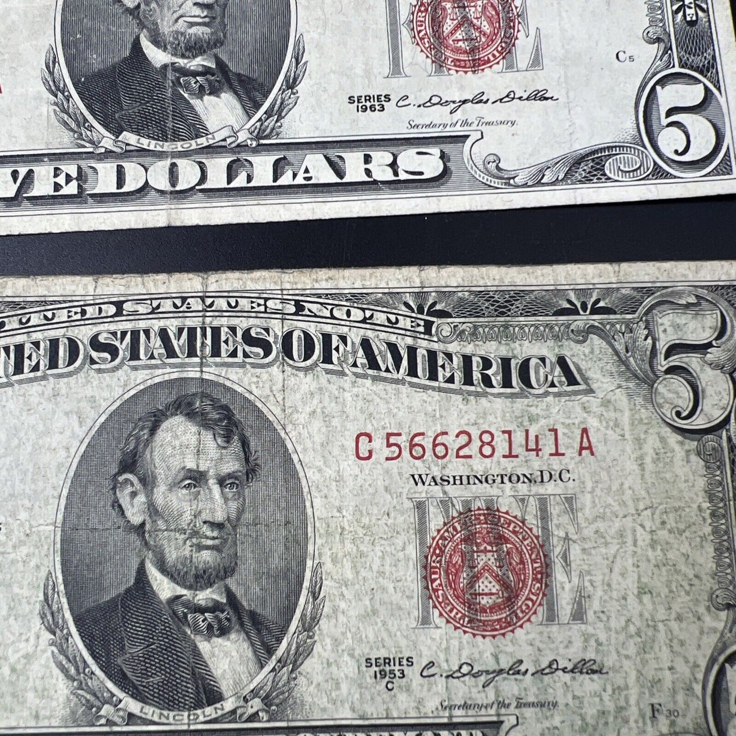 5 Note Set 1953 A B C + 1963 $5 Five Dollar Legal Tender Note Bill Collection