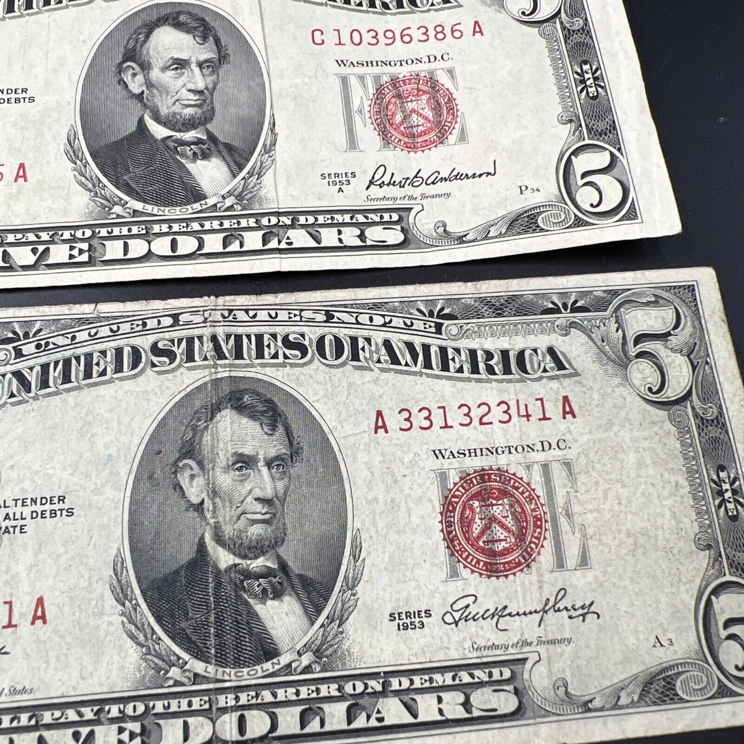 5 Note Set 1953 A B C + 1963 $5 Five Dollar Legal Tender Note Bill Collection