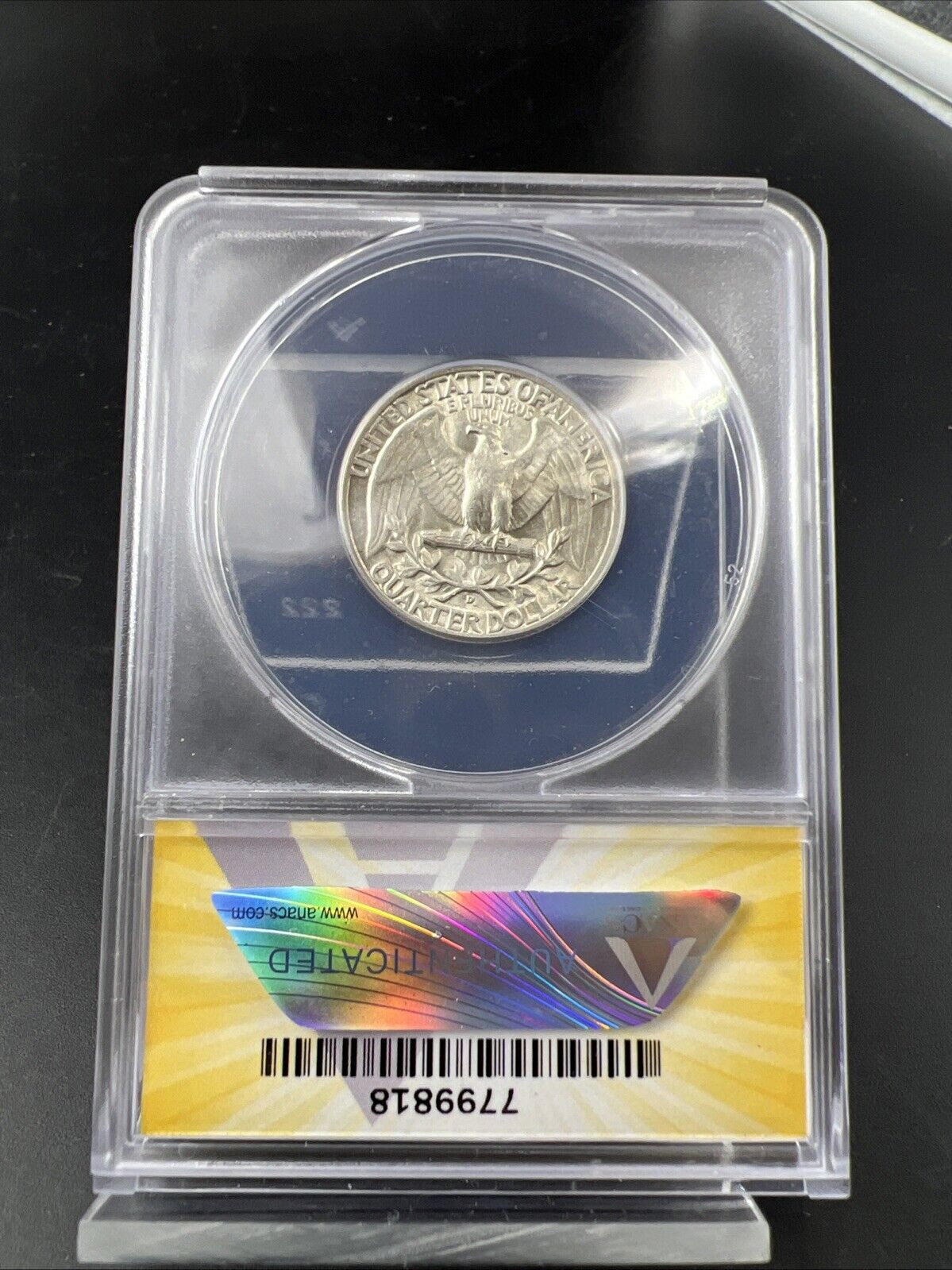 1952 D 25c Washington Silver Quarter Coin AU58 ANACS