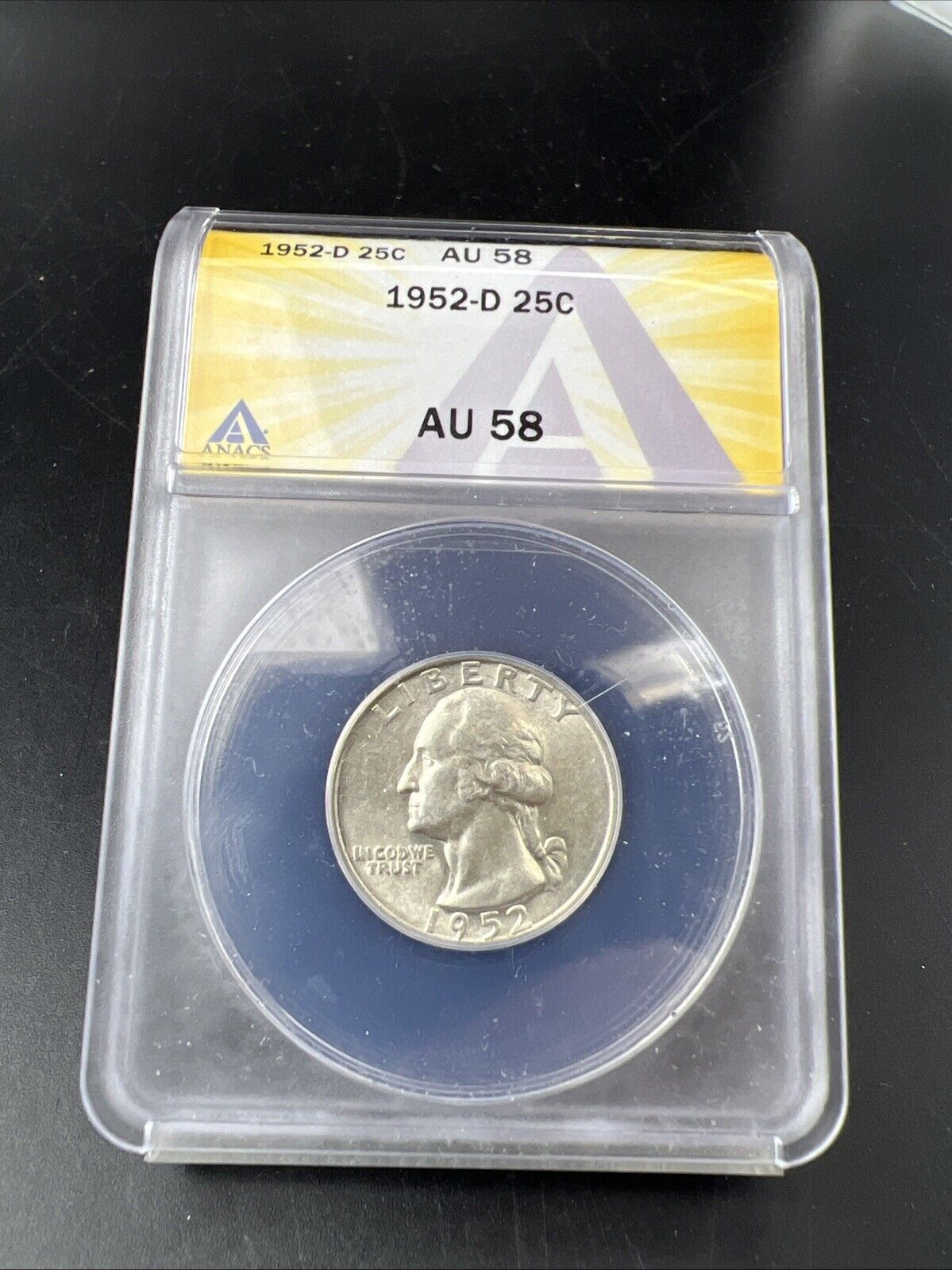 1952 D 25c Washington Silver Quarter Coin AU58 ANACS