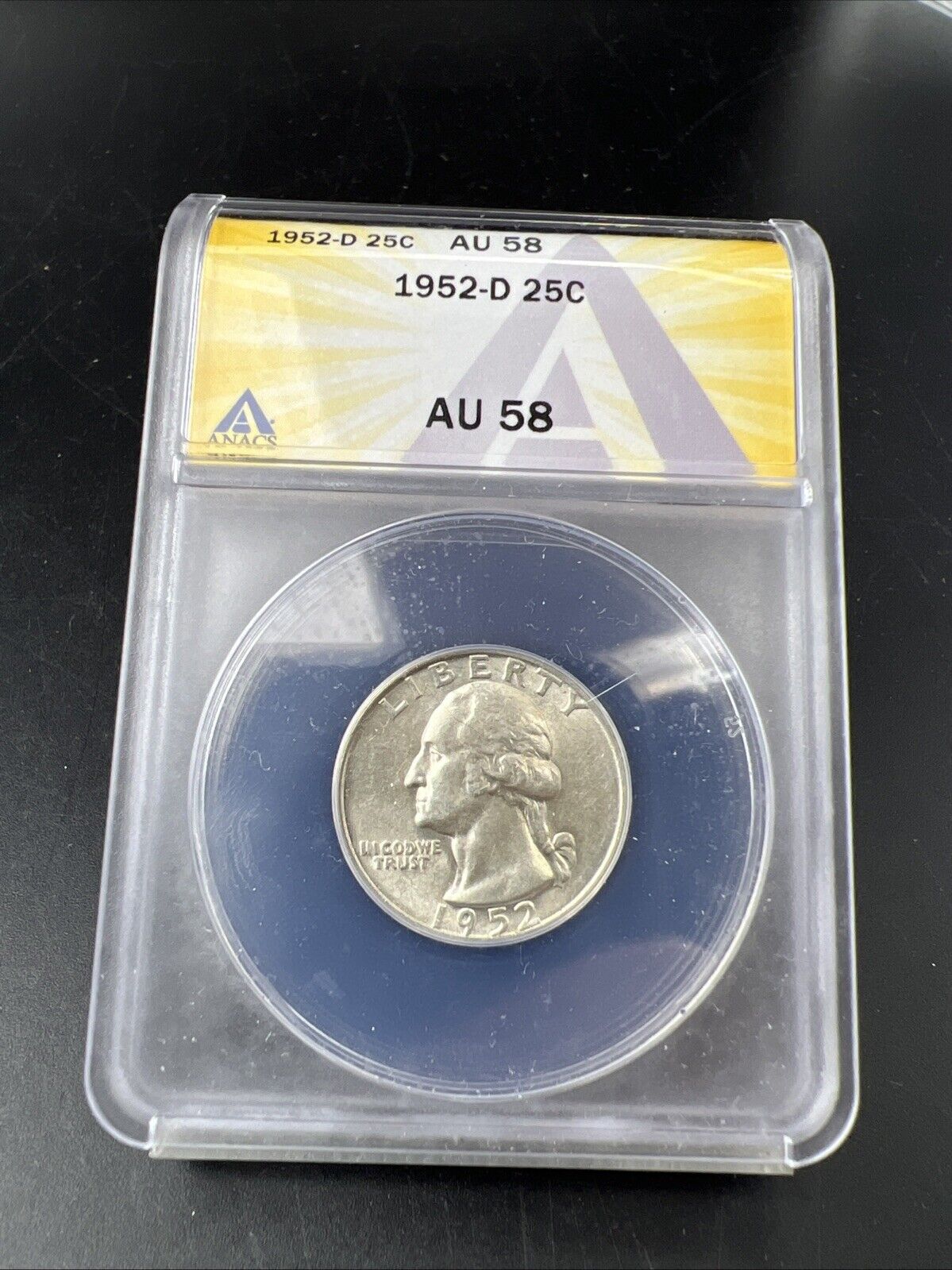 1952 D 25c Washington Silver Quarter Coin AU58 ANACS