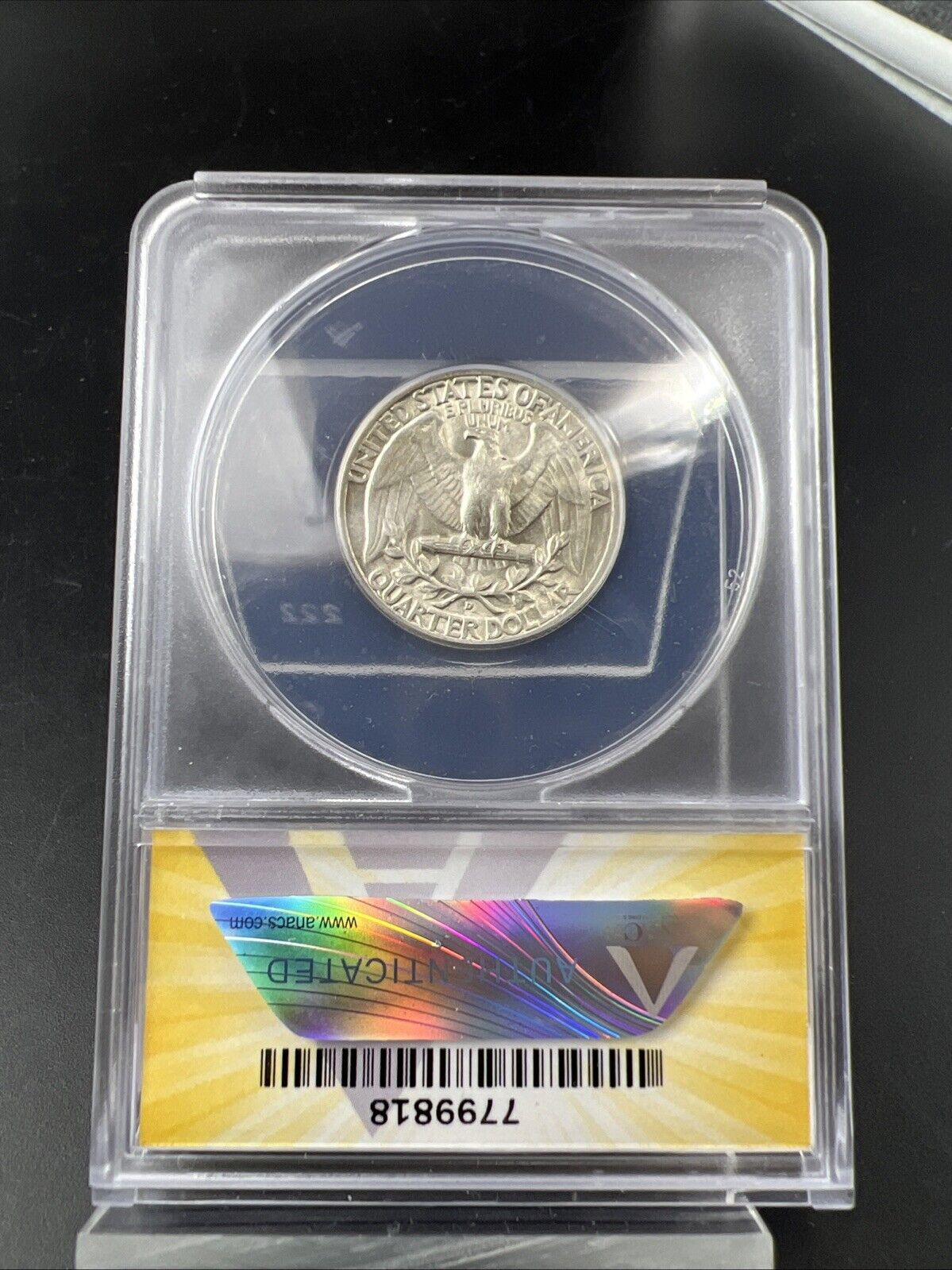1952 D 25c Washington Silver Quarter Coin AU58 ANACS