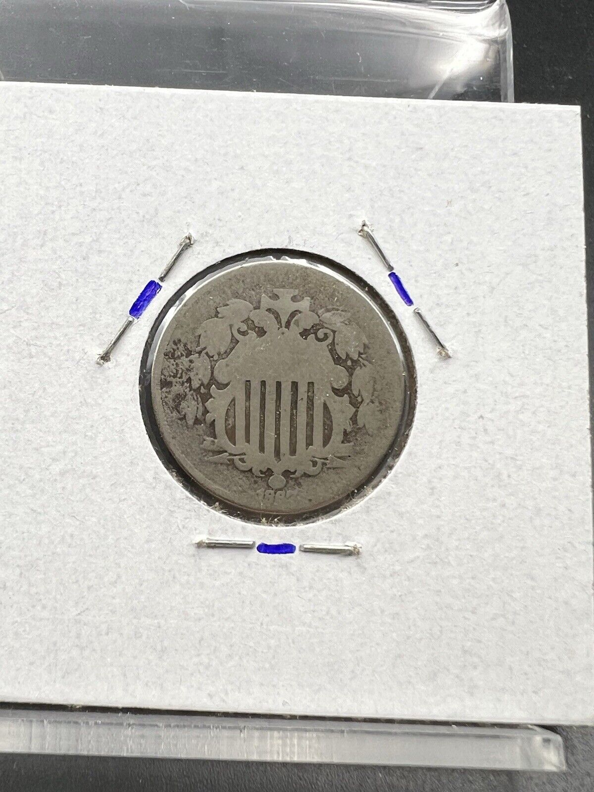 1867 5c No Rays Shield Nickel Coin Fair / AG Very Circulated