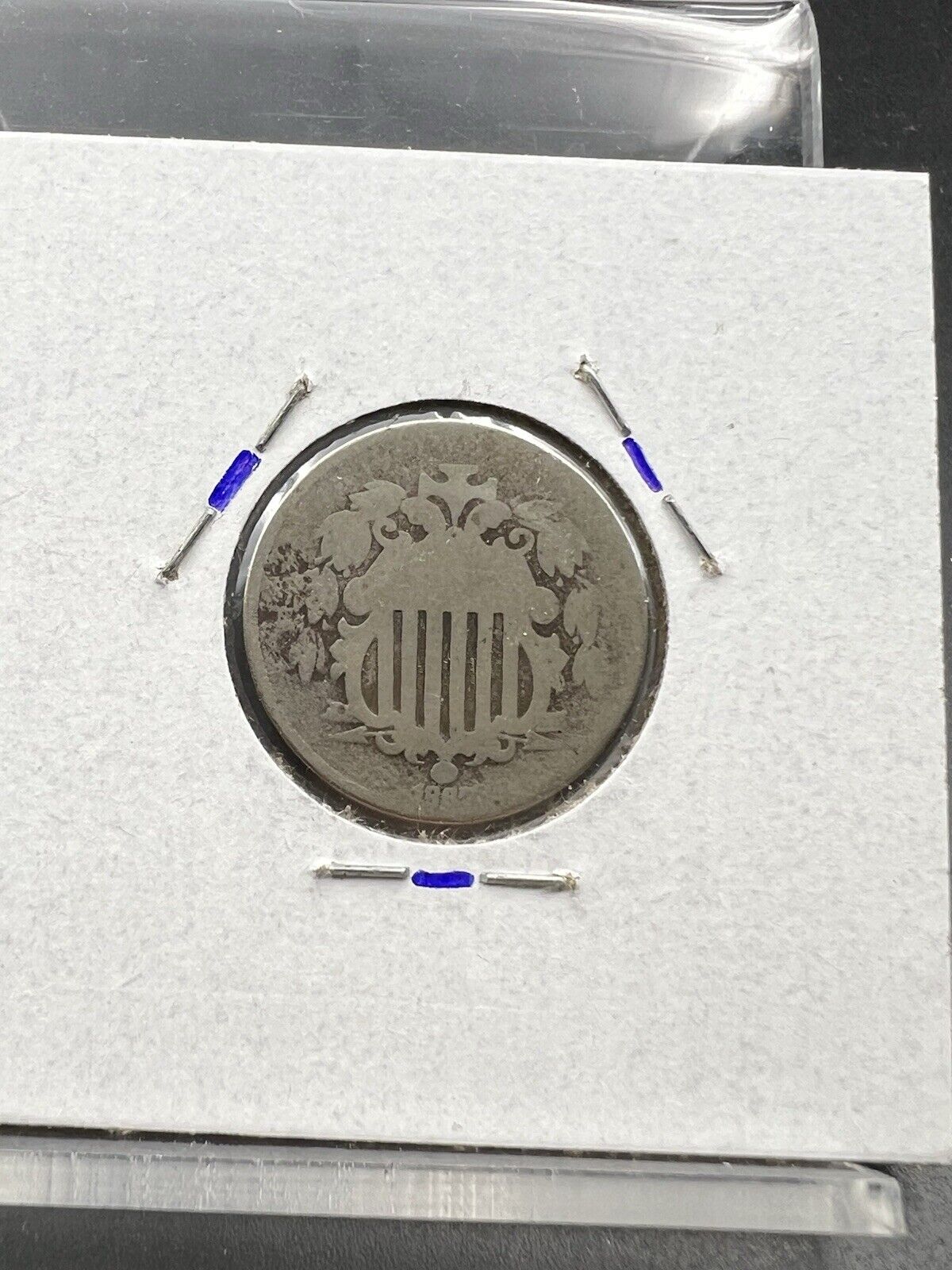 1867 5c No Rays Shield Nickel Coin Fair / AG Very Circulated