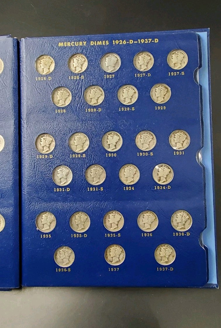 74 Coin Partial Starter Mercury Silver Dime Set 1916-1945 Circulated in Album