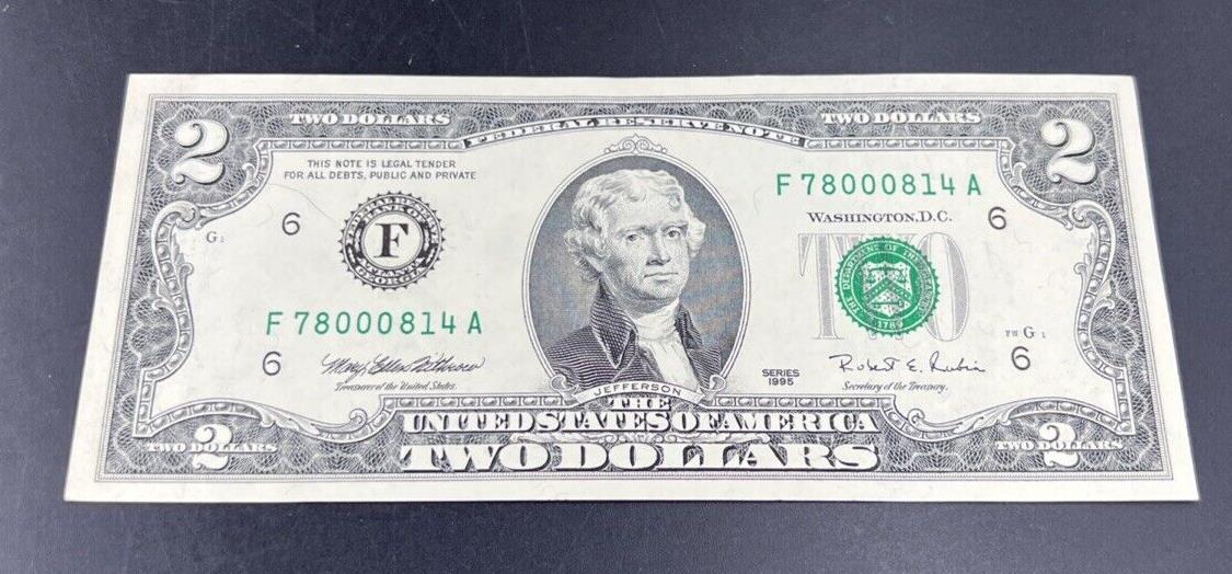 1995 $2 FRN Federal Reserve Note Neat Serial # UNC #78000814