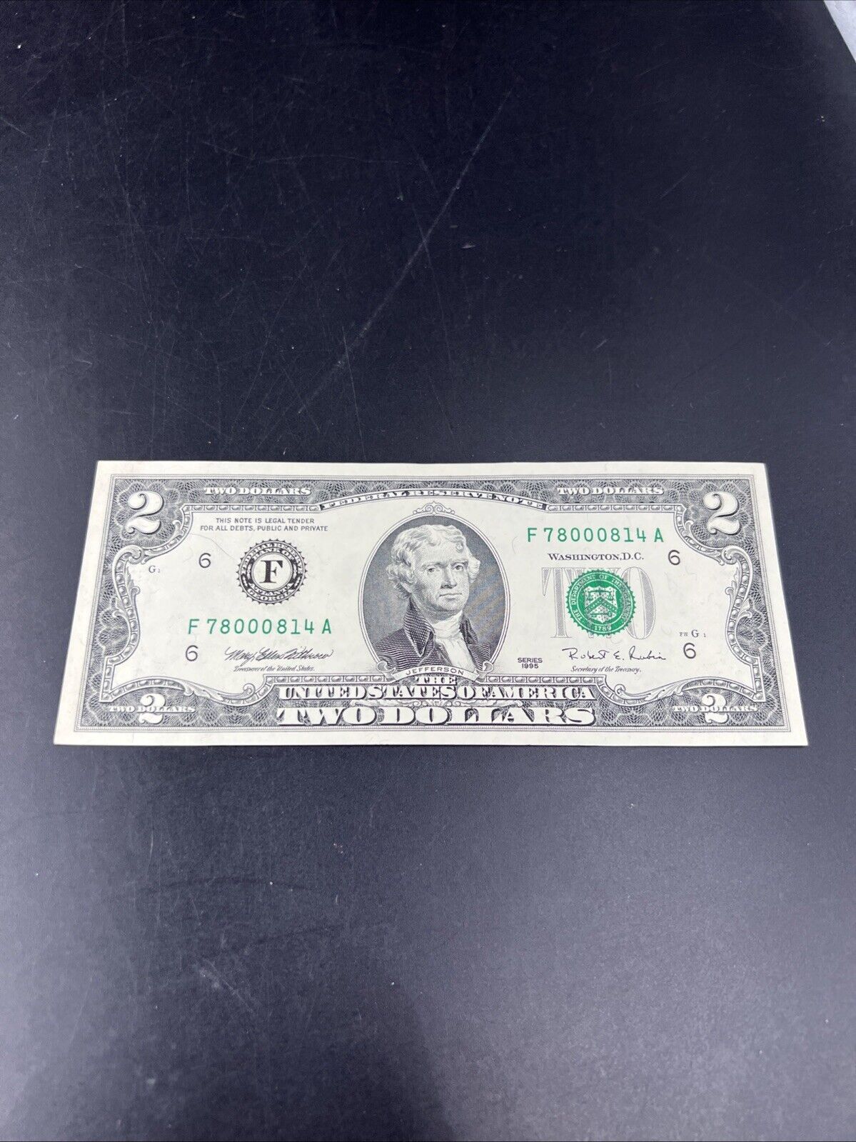 1995 $2 FRN Federal Reserve Note Neat Serial # UNC #78000814