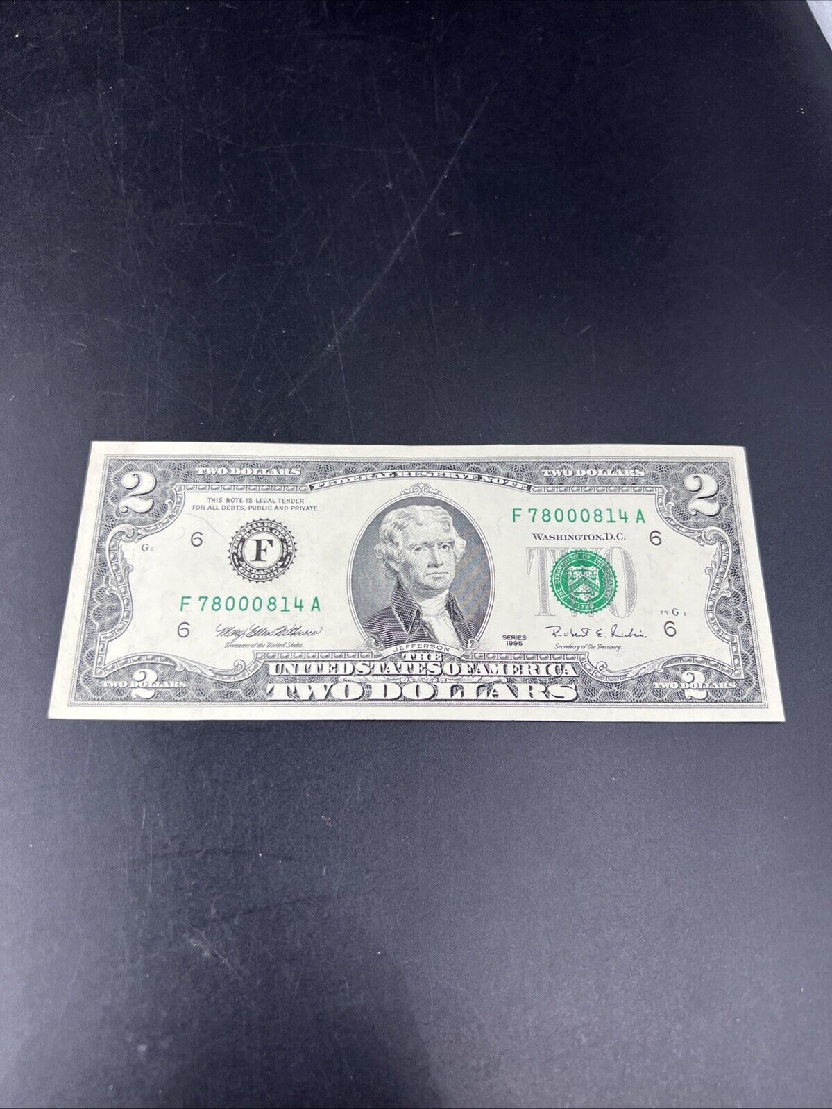 1995 $2 FRN Federal Reserve Note Neat Serial # UNC #78000814