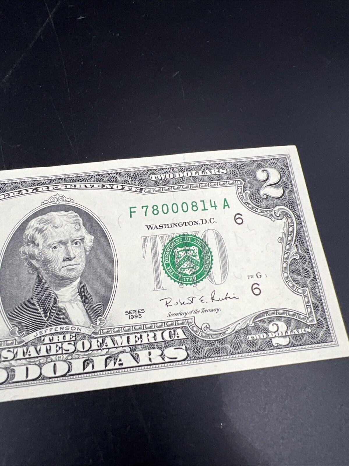 1995 $2 FRN Federal Reserve Note Neat Serial # UNC #78000814